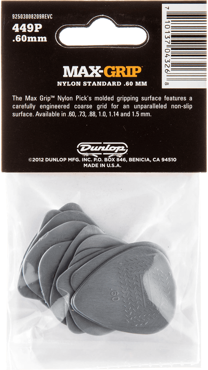 Nylon Max Grip  0.60 mm Standard Picks Player's Pack 12 pcs.