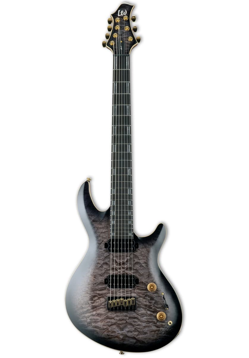 E-Gitarre, sechssaitig, dunkelgrau, geflammte Decke, Doppel-Humbucker