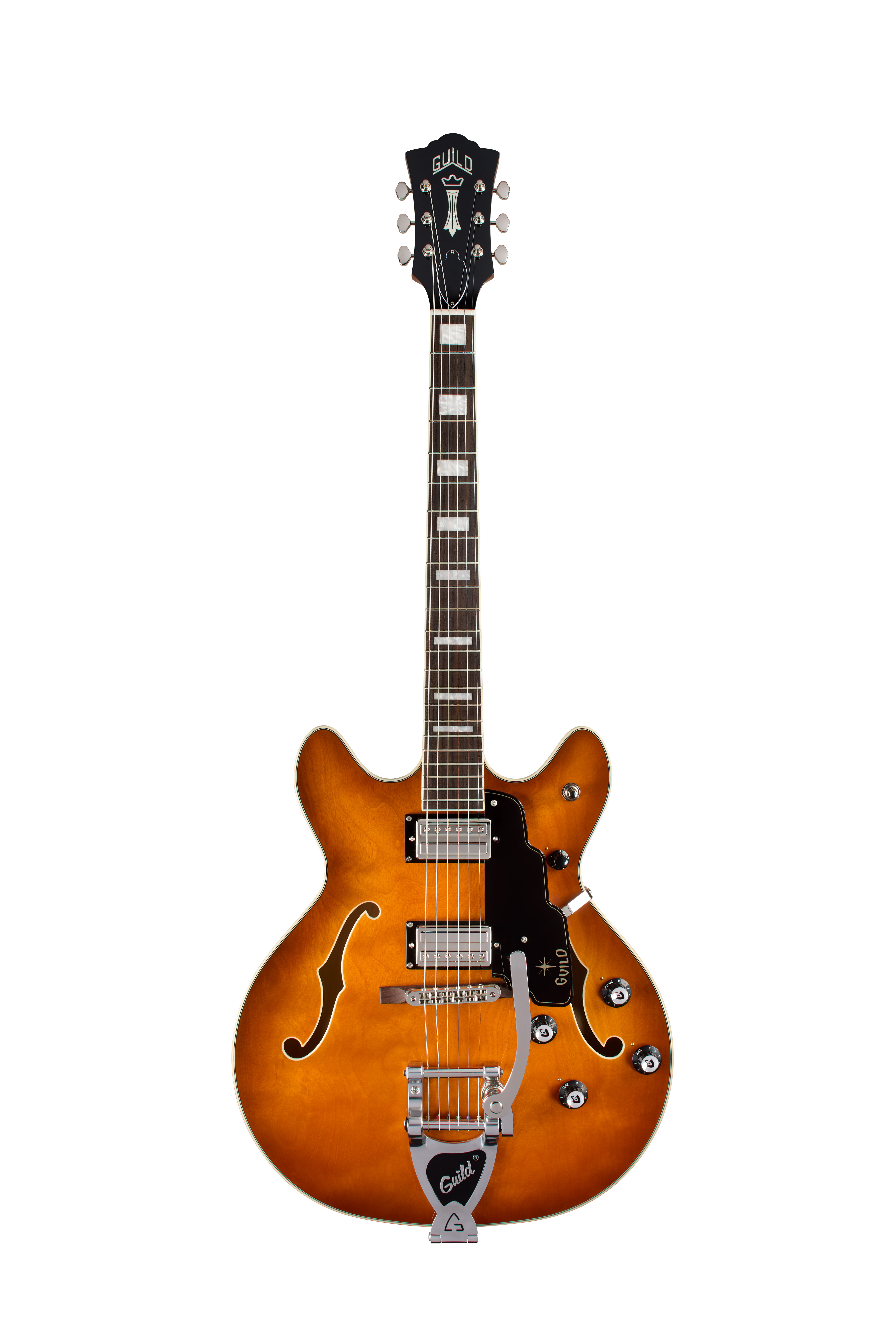 E-Gitarre, Hollowbody, Semiakustik, Sunburst, Doppelspulen-Tonabnehmer