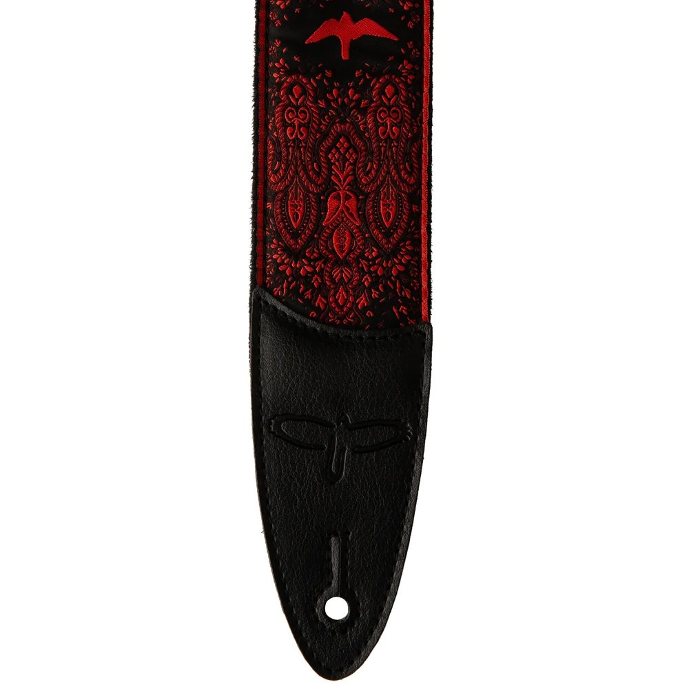 Guitar Strap Custom Jacquard Birds Fleur Red