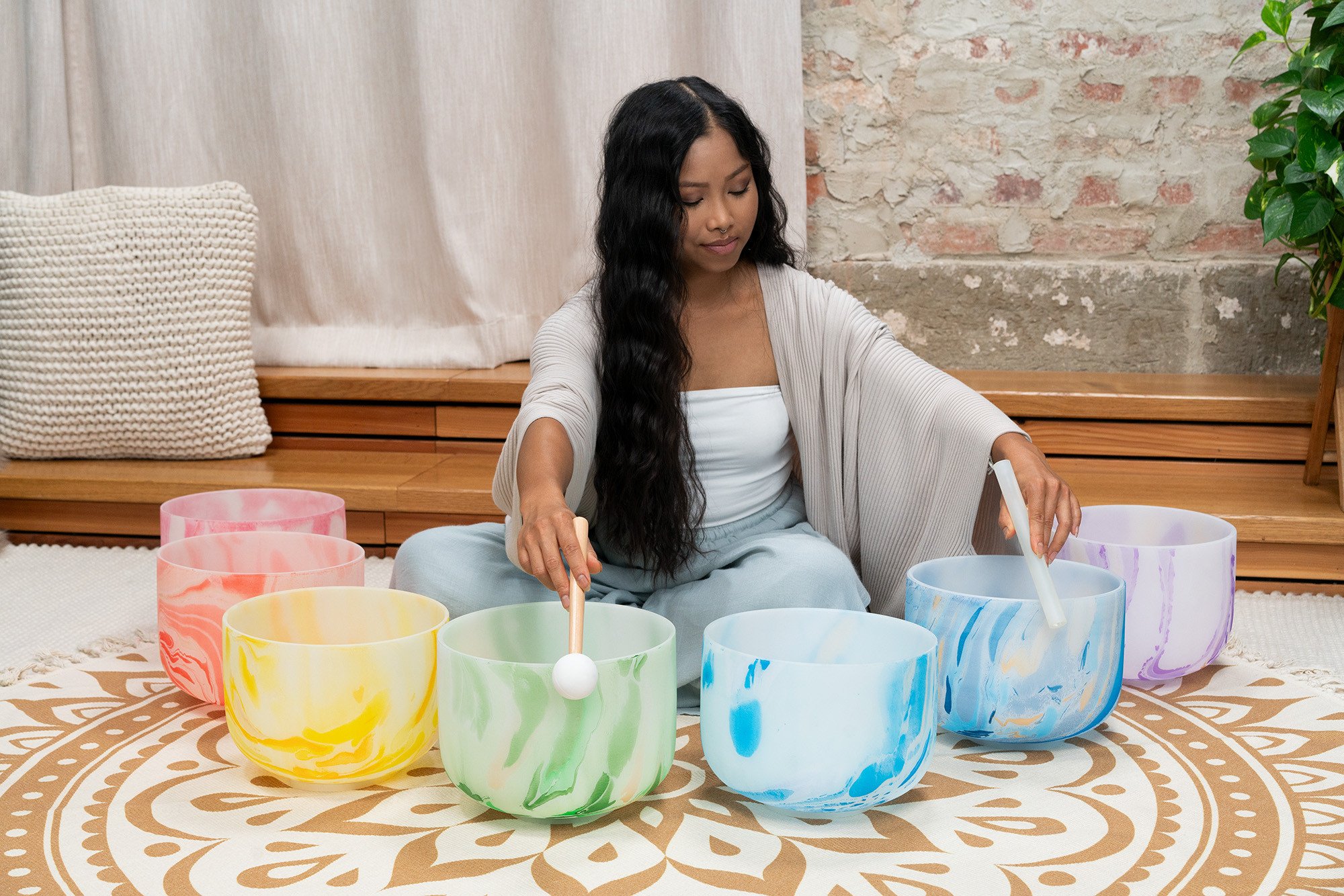 Marble Crystal Singing Bowl Chakra Set - 7 teilig