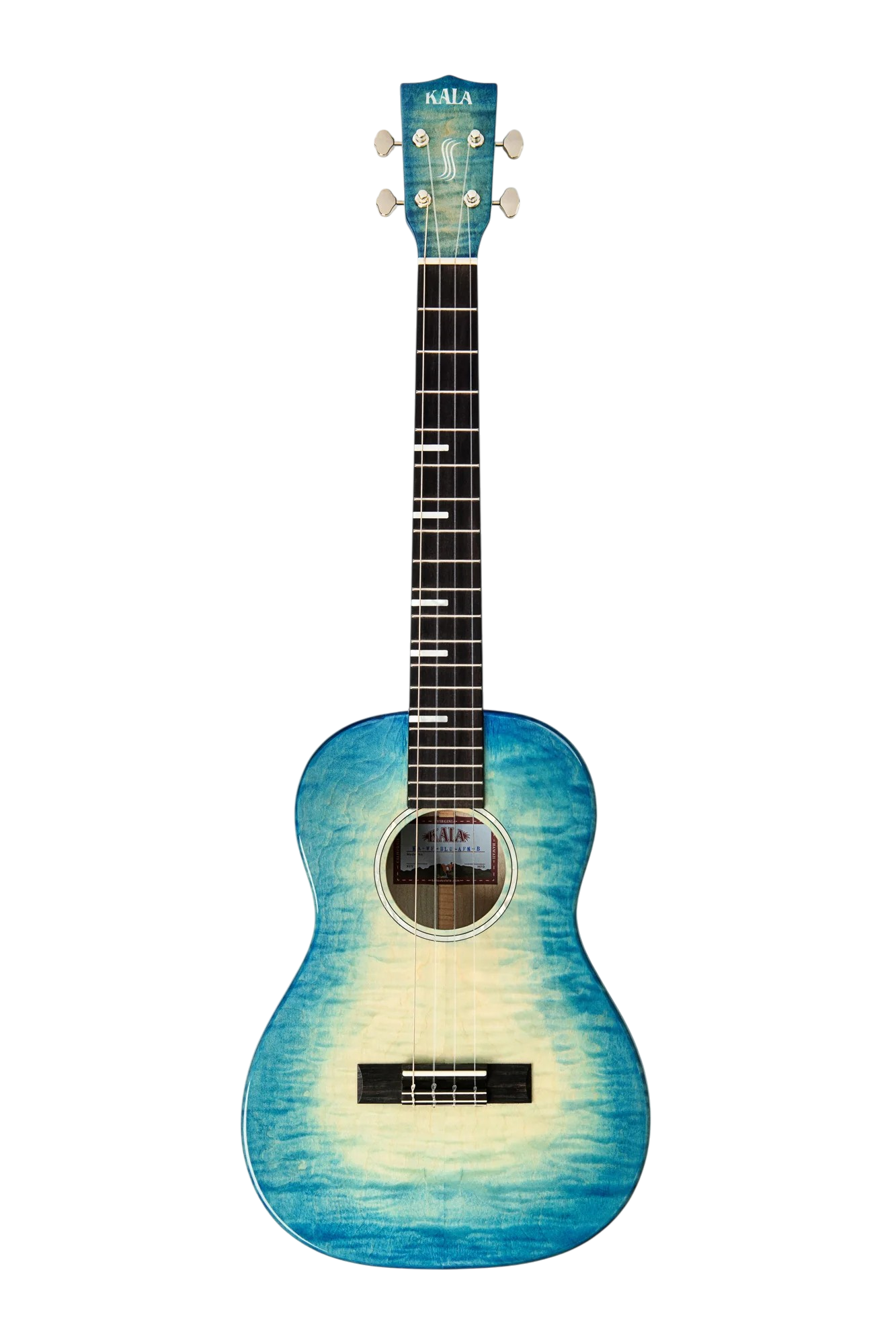 All Solid Blue Flame Maple Waterfall Baritone Ukulele