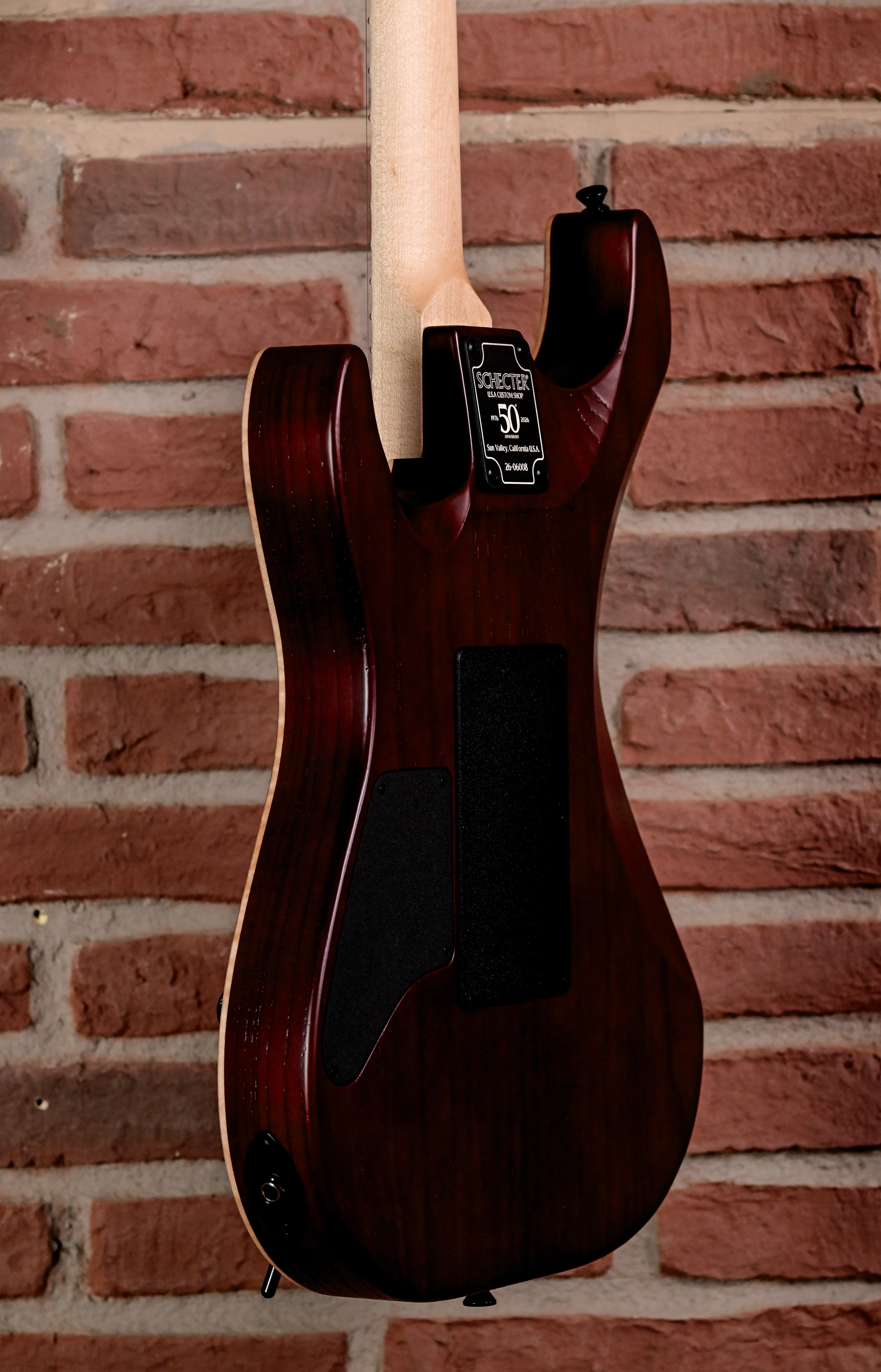 E-Gitarre, Mahagonikorpus, Dunkelbraun, Solidbody, Rückseite