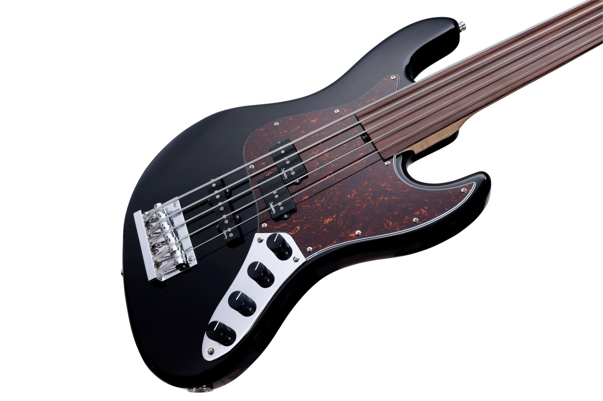 MetroExpress 21-Fret Hybrid P/J Bass, Morado Fingerboard, 5-String, Fretless - Solid Black High Poli
