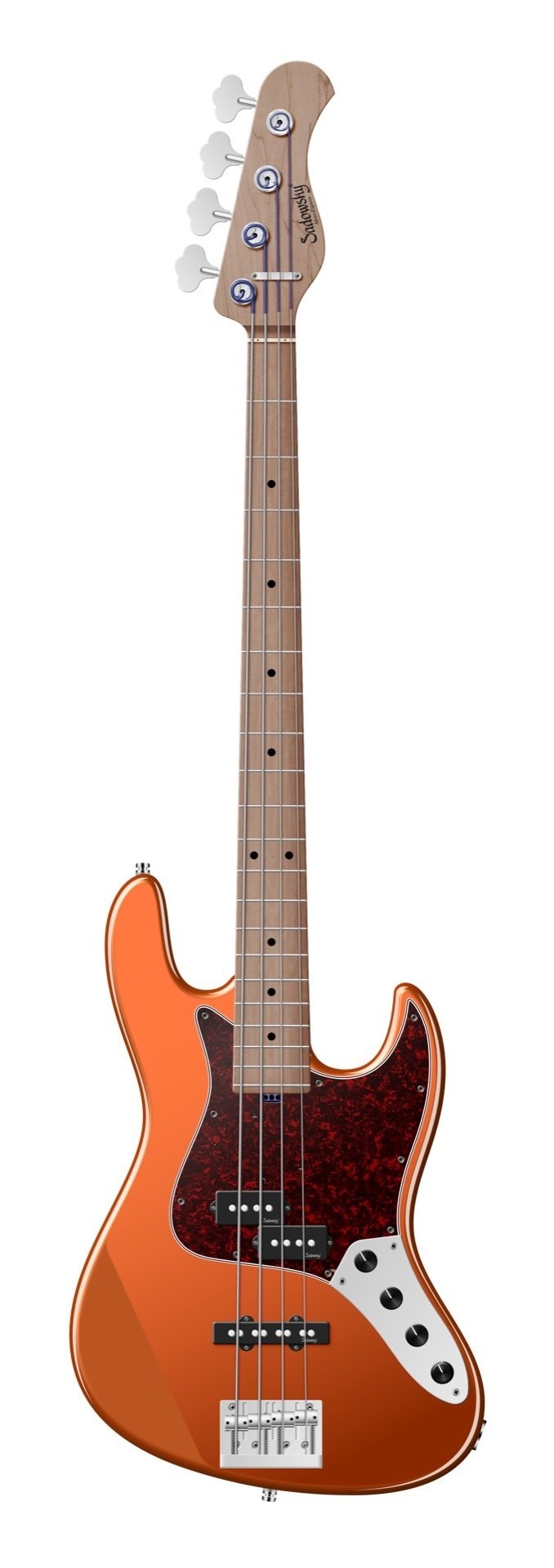 MetroExpress 21-Fret Hybrid P/J Bass, Roasted Maple Fingerboard, 4-String - Solid Candy Apple Orange