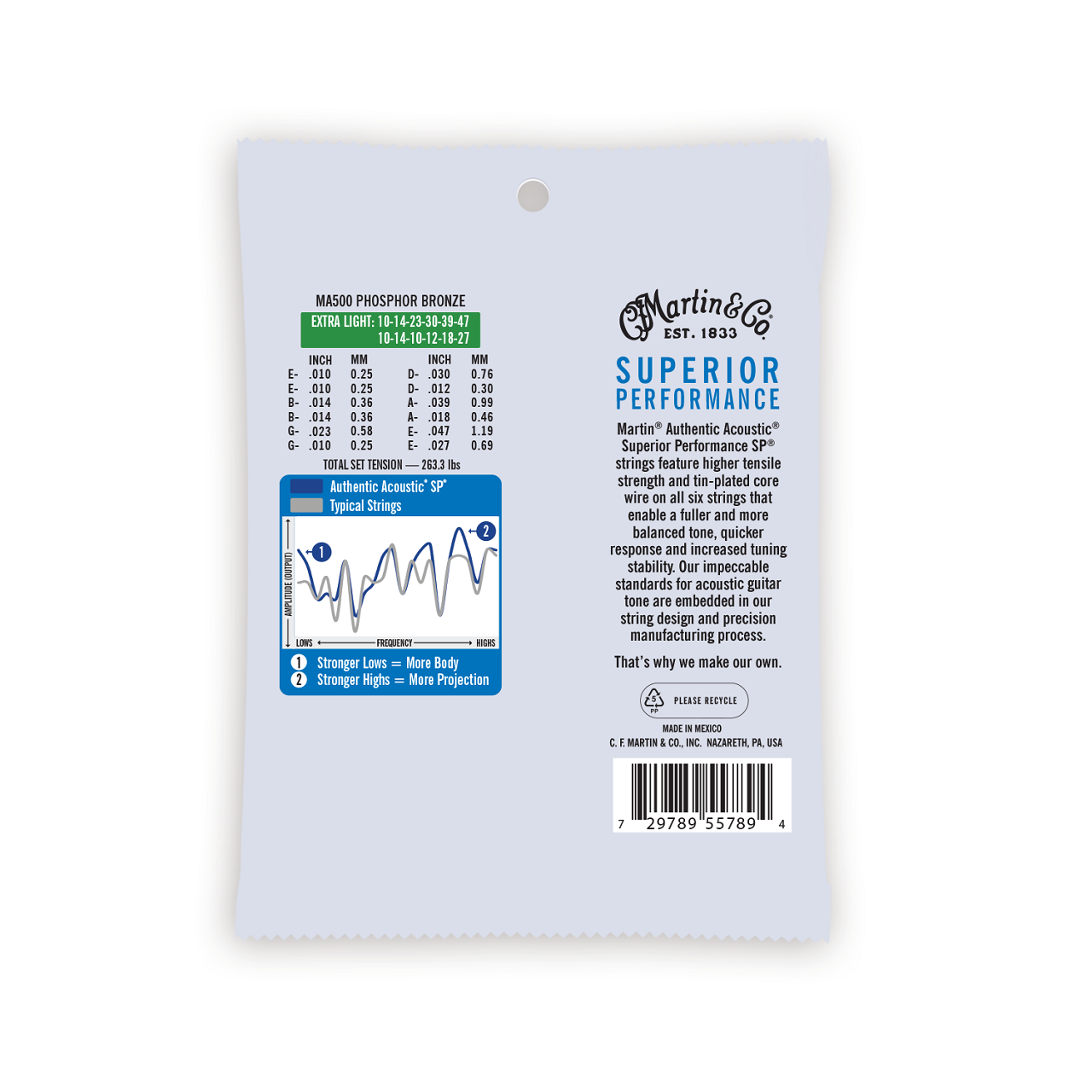 MA500 Authentic Acoustic SP® Guitar Strings , 10-47,12 Stg, Extra Light, 92/8