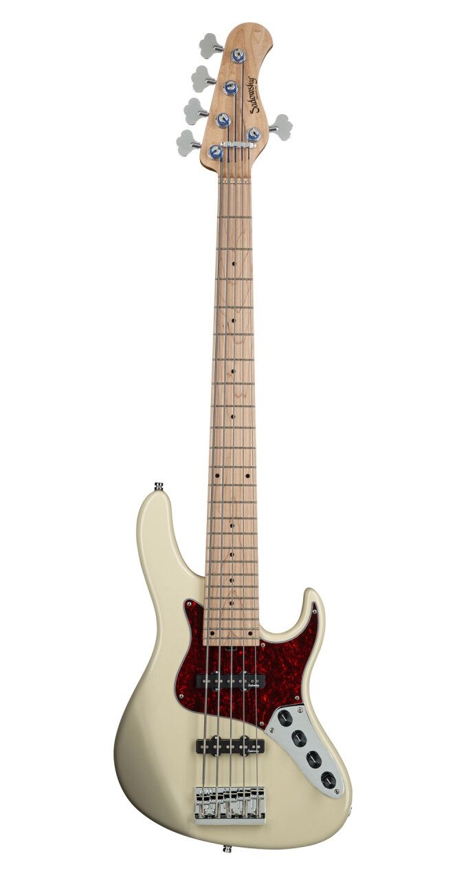 MetroLine 24-Fret Vintage J/J Bass, Swamp Ash Body, 5-String - Solid Olympic White High Polish