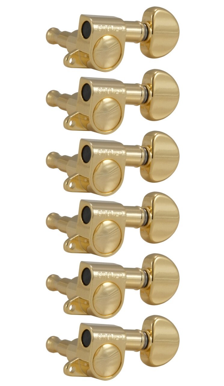 205G6 Mini Rotomatics with Round Button - Guitar Machine Heads, 6-in-Line, Bass Side (Left) - Gold