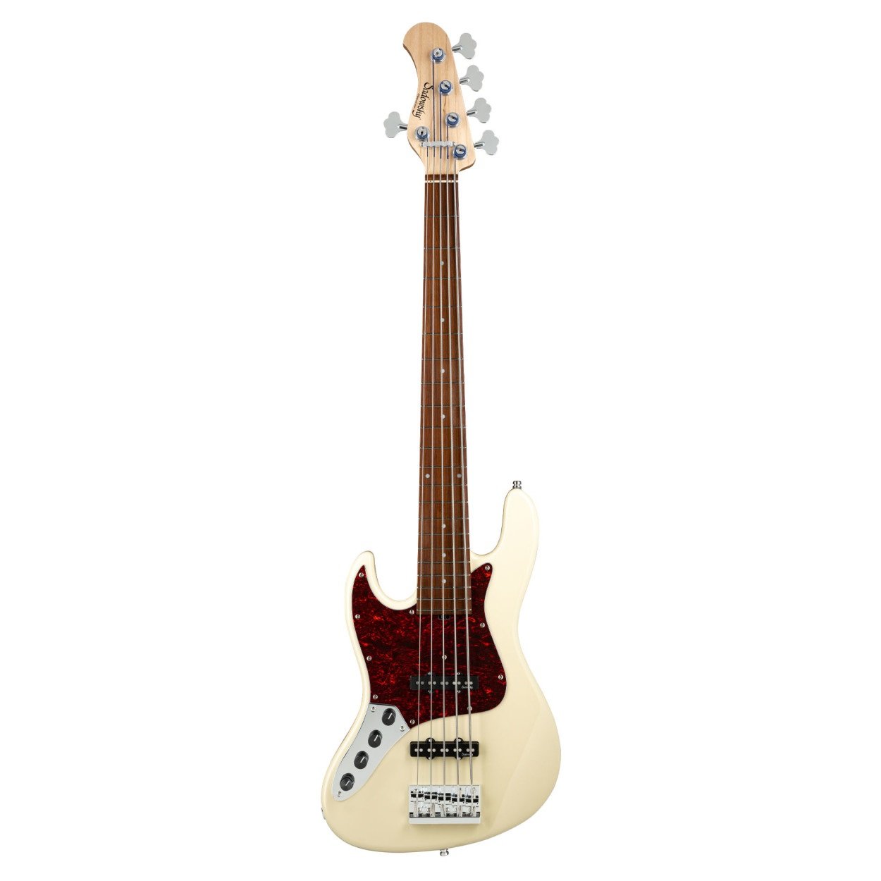 MetroLine 21-Fret Vintage J/J Bass, 5-String, Lefthand Solid Olympic White High Polish