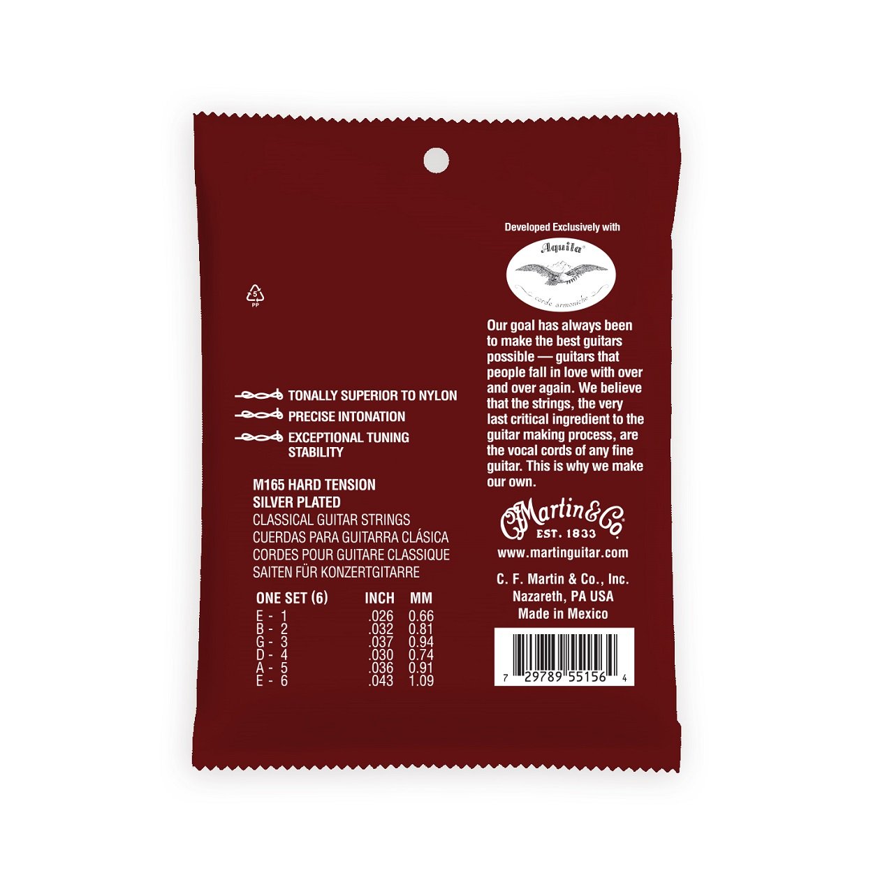 M165, Classical Magnifico Premium Guitar Strings ,Hard Tension, Silverplated, Tie End