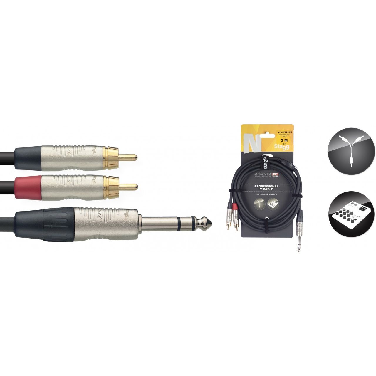 Y-Kabel - Klinke(st)/2x mCinch - 3m