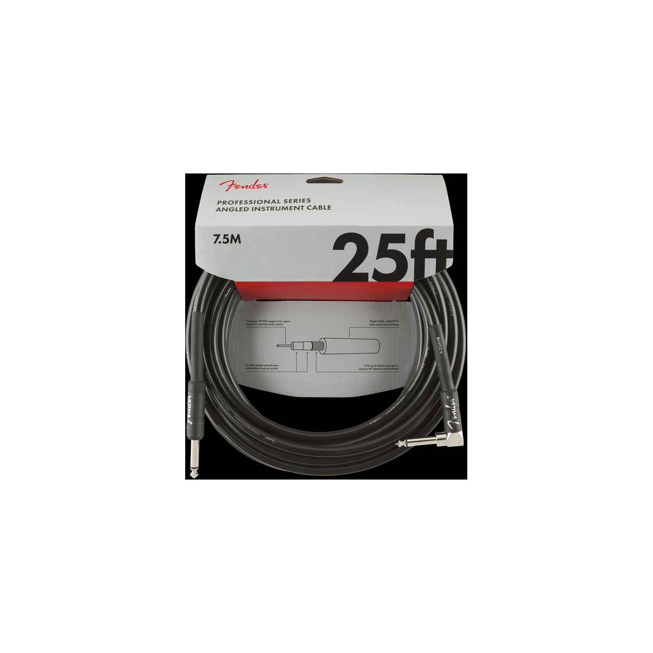 Professional Series Instrument Cables, Straight/Angle, 25', Black (7,5 m)
