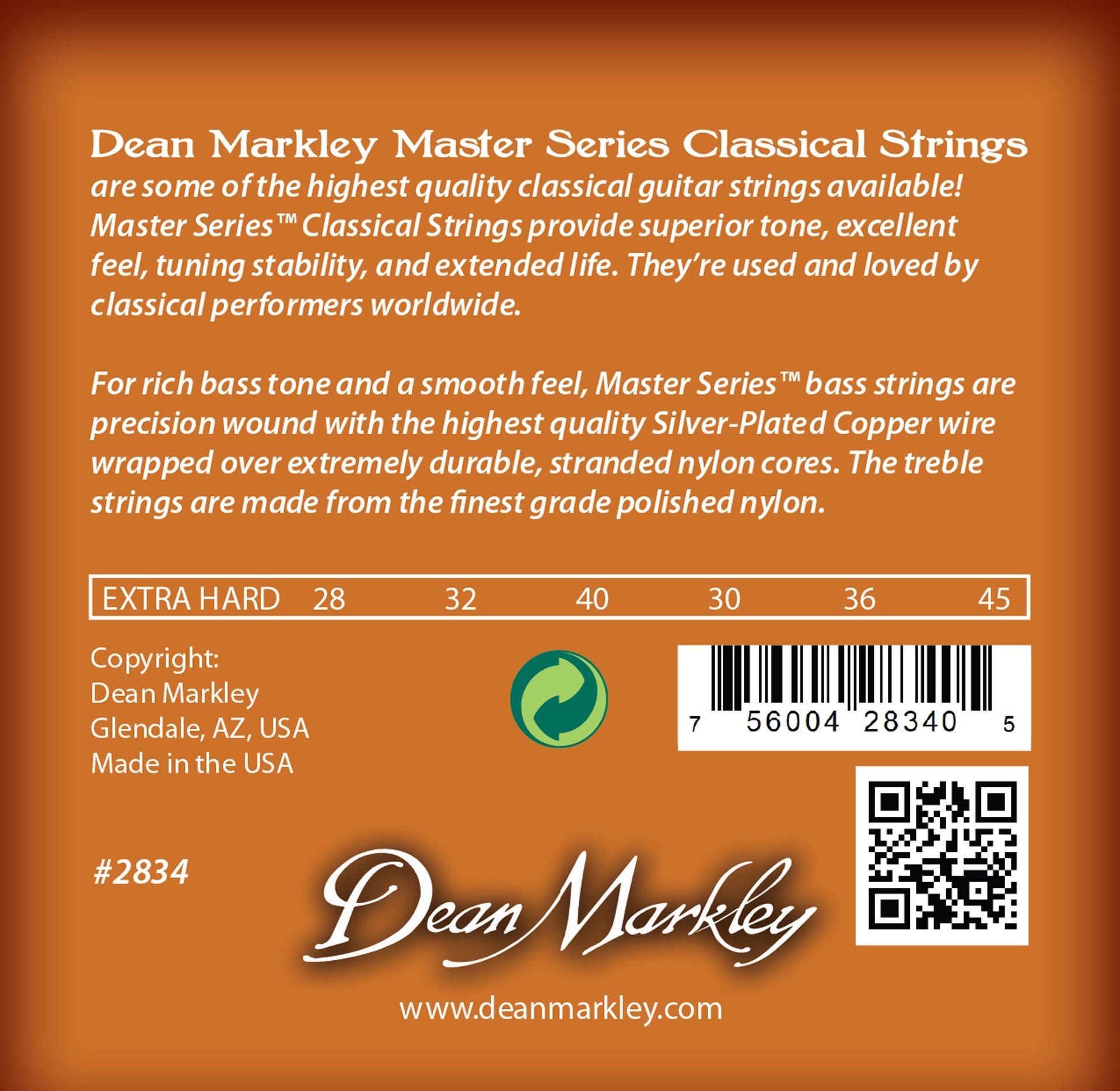 Master Series - 2834 - Classical Guitar String Set, Extra Hard Tension, .028-.045