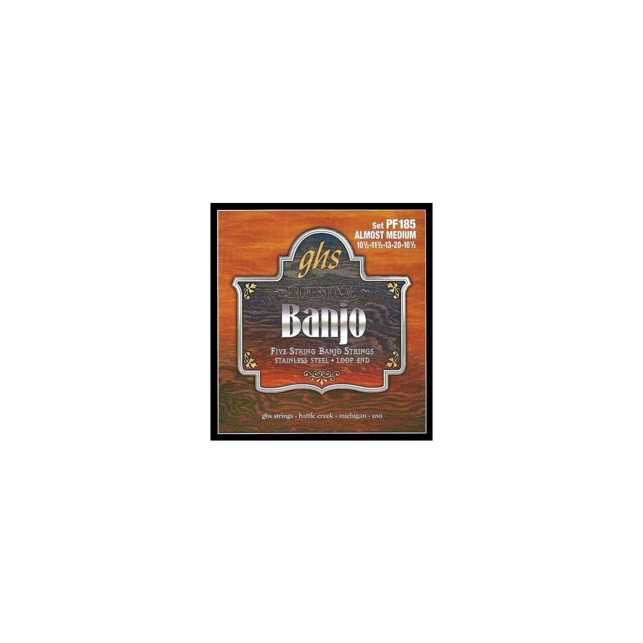 Professional - PF185 - Banjo String Set, 5-String, Loop End, Stainless Steel, Almost Medium, .0105-.