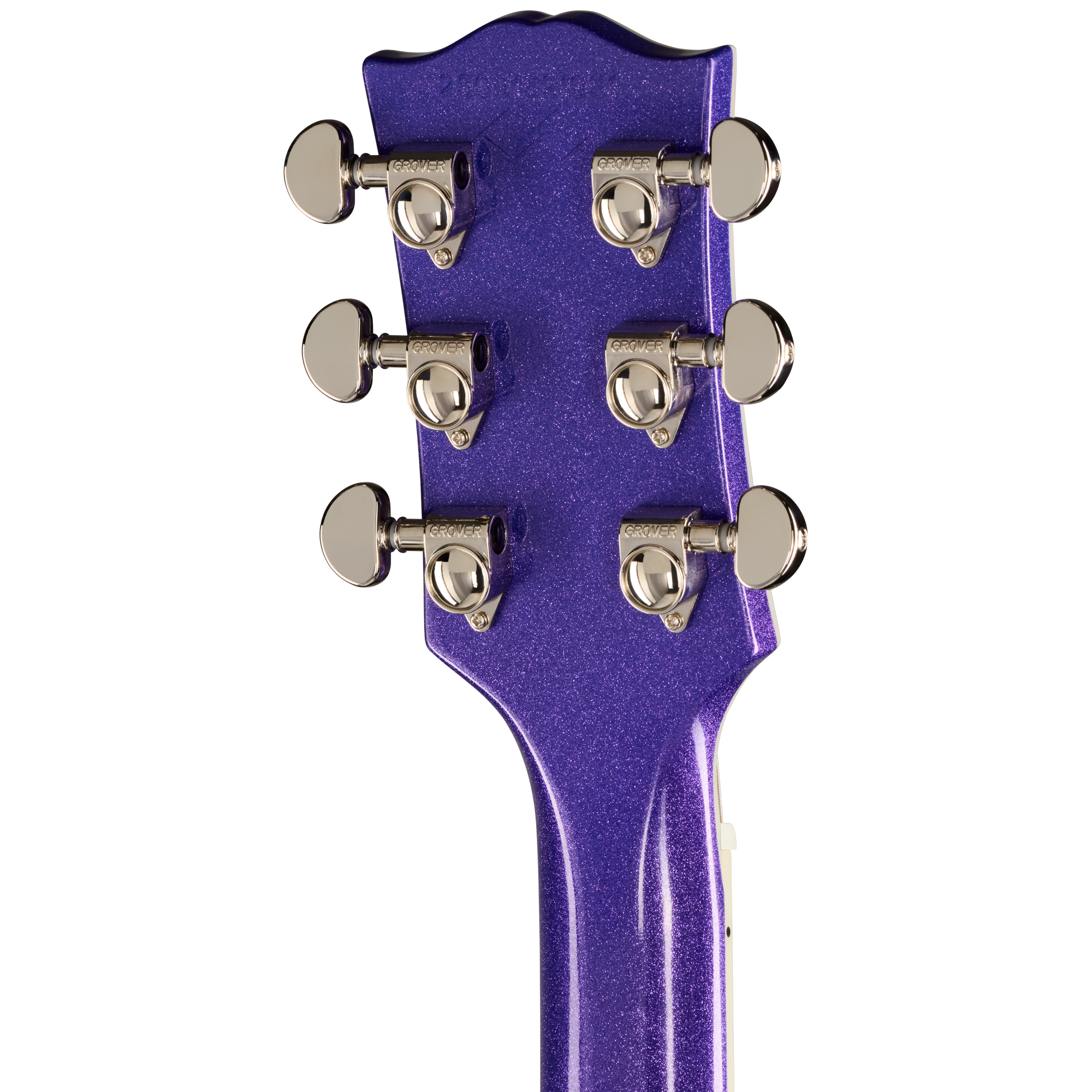 Gitarrenhals, Stimmmechaniken, violetter Glitzerlack, Metallmechaniken, sechs Saiten