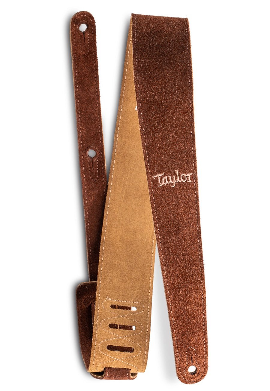 Embroidered Suede Guitar Strap Choc Brown