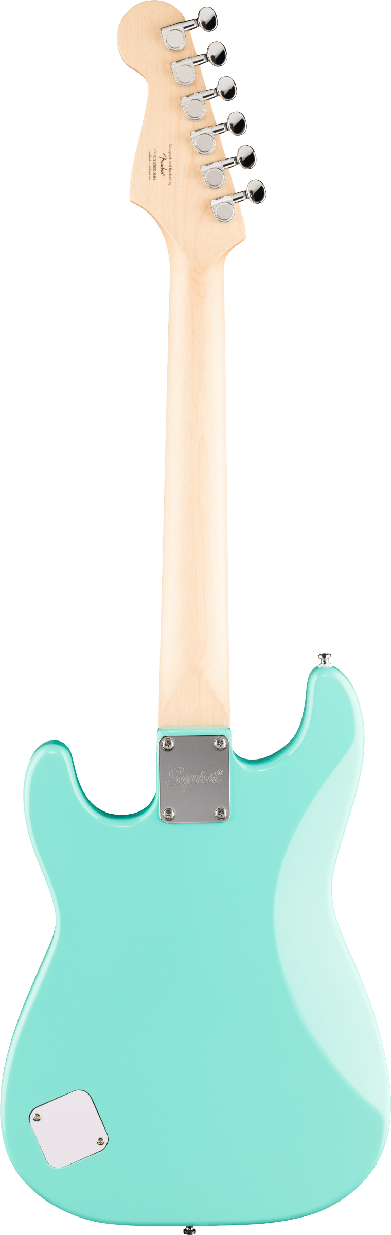 E-Gitarre, türkiser Korpus, Ahornhals, sechs Saiten, geschlossene Mechaniken