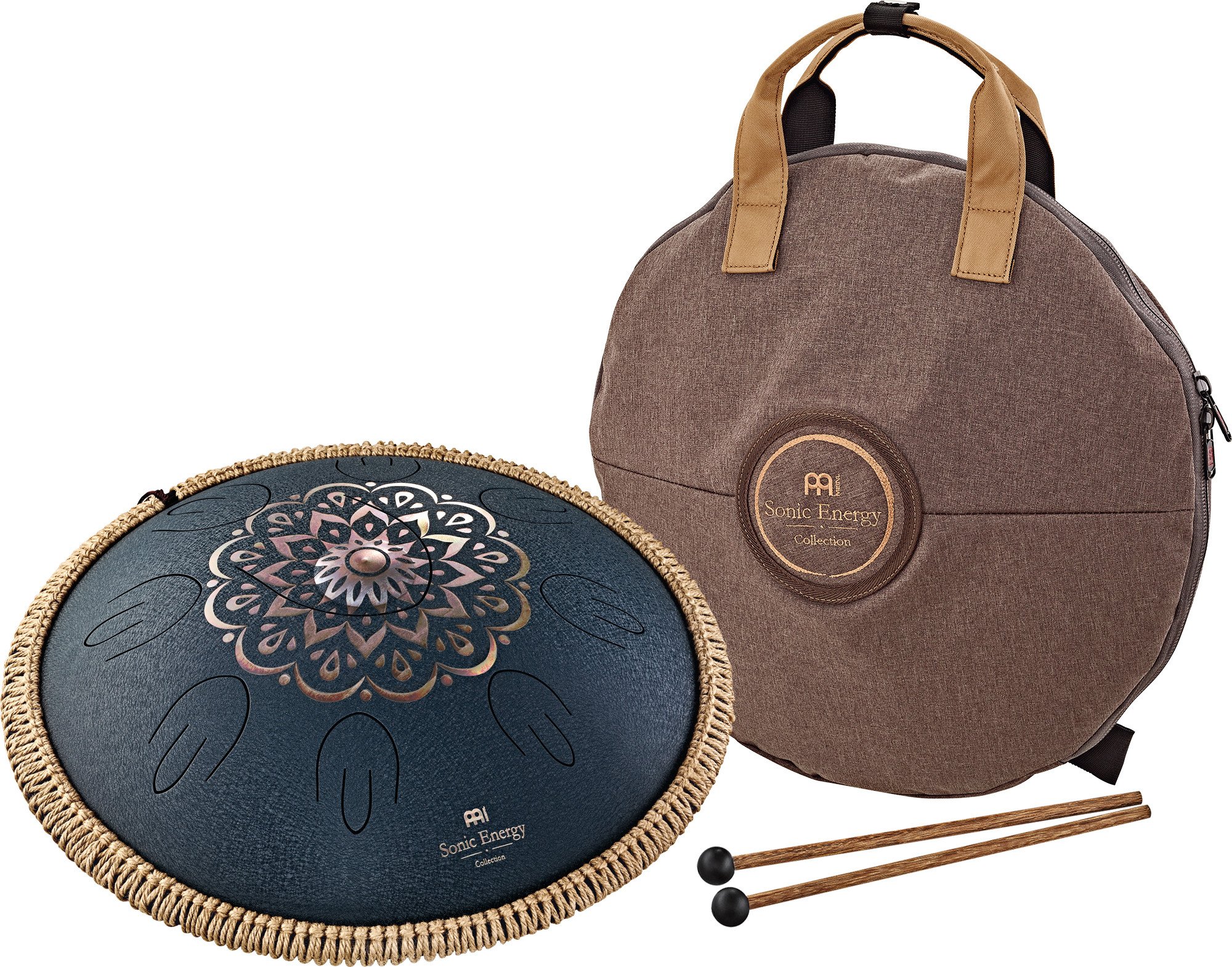 OSTD2NBE Octave Steel Tongue Drum Marineblau Blumendesign D Amara 9 Töne 440 Hz
