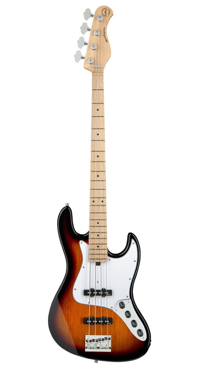 MetroExpress 21-Fret Vintage J/J Bass, Tobacco Burst Transparent High Polish