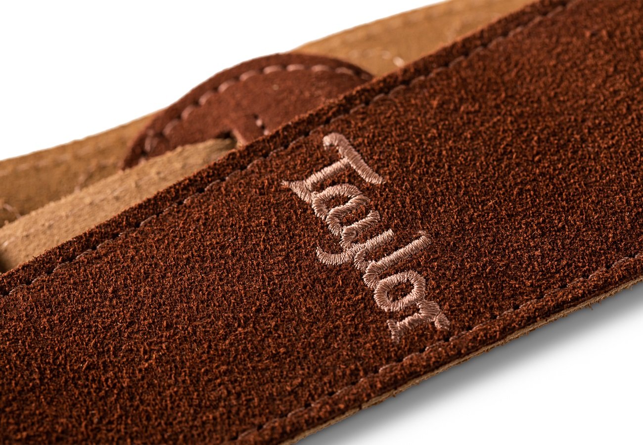 Embroidered Suede Guitar Strap Choc Brown