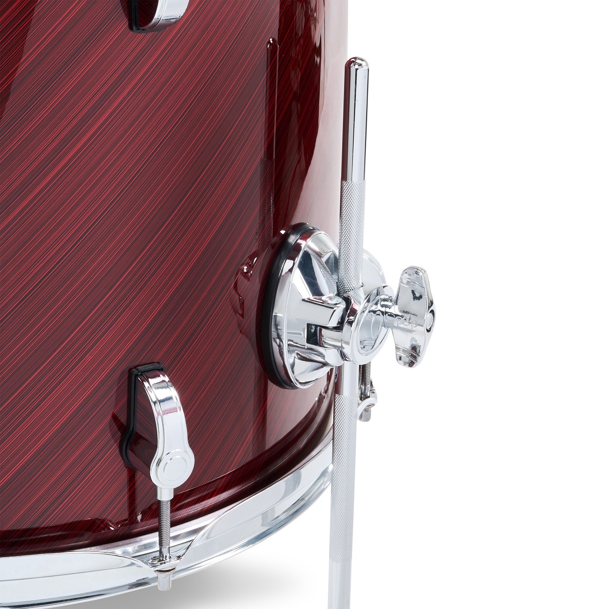 Seitensicht der Snare des PDP New Yorker 4-Piece Shell Pack Twisted Cherry 