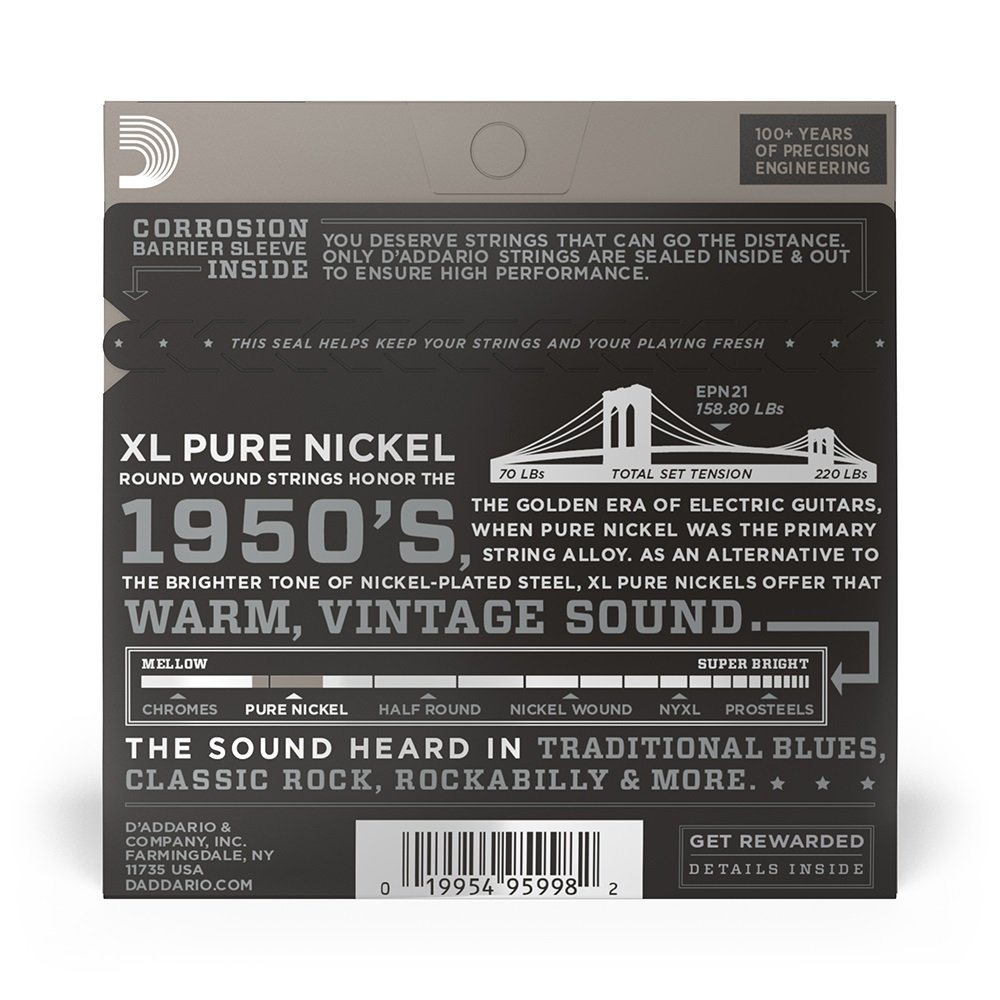 EPN21 Pure Nickel Electric Guitar Strings, Jazz Light, 12-52