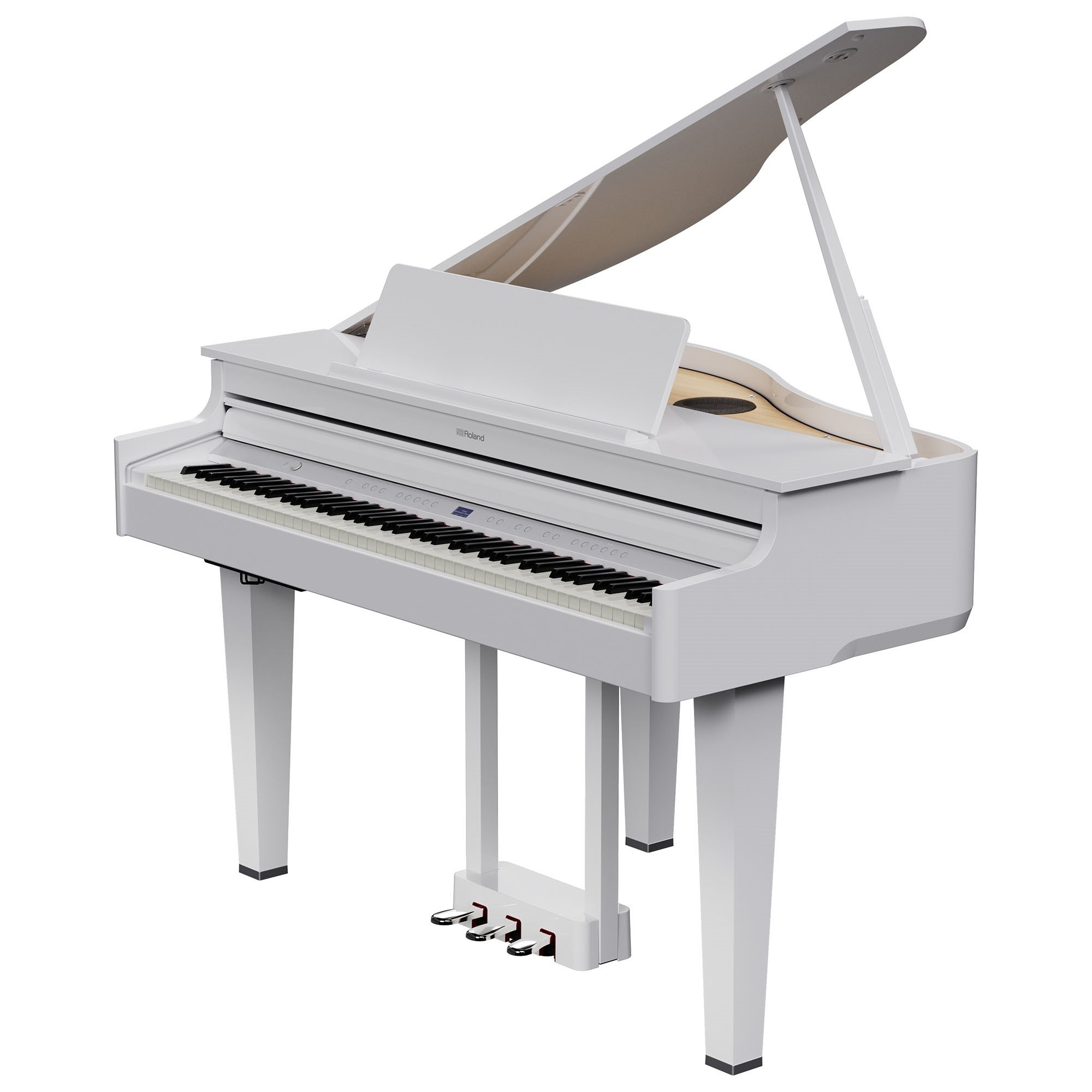 Roland GP-6 PW Digitalflügel – Seitenansicht mit geöffnetem Deckel