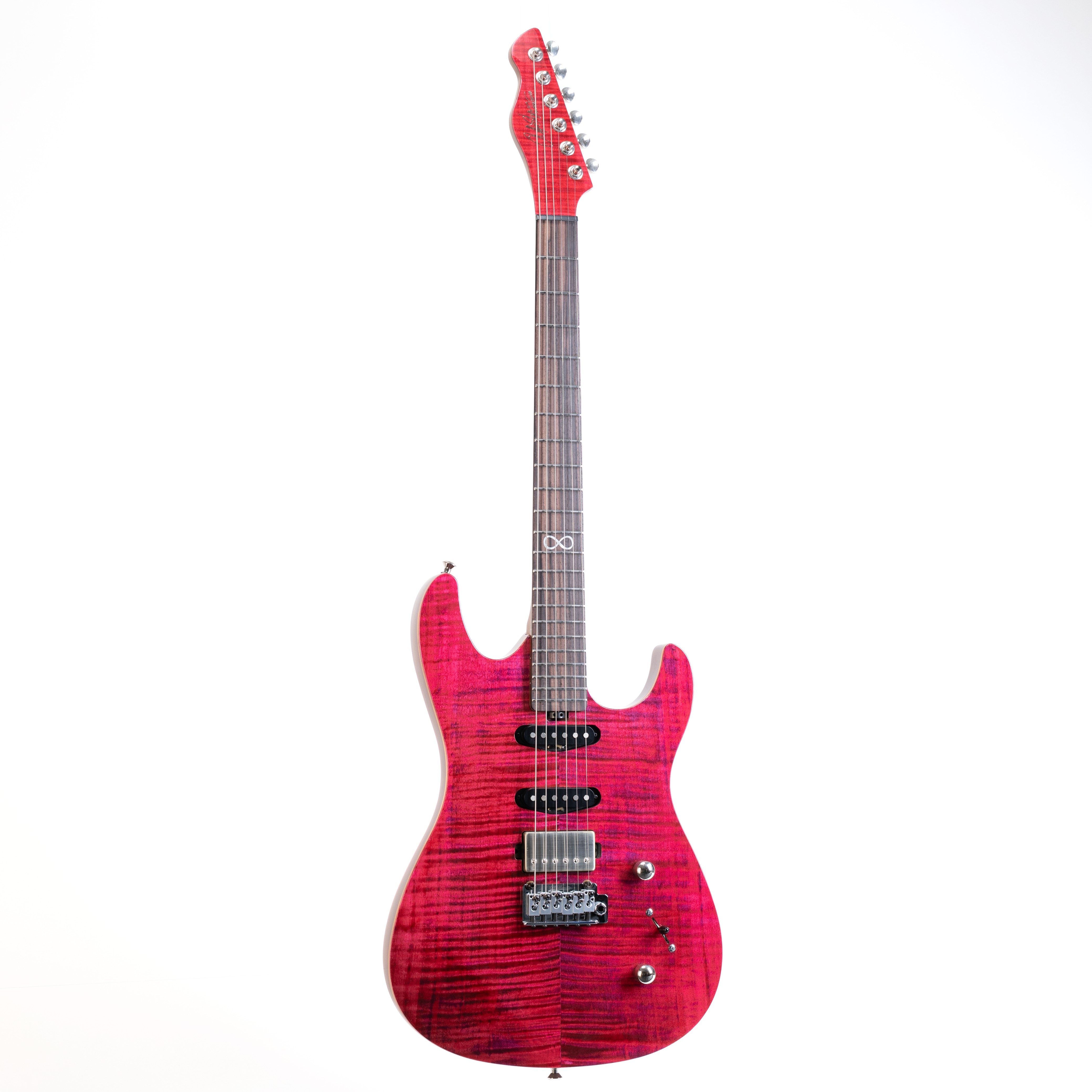 E-Gitarre, roter Korpus, Flammenahorn-Decke, Humbucker, Single-Coil-Tonabnehmer
