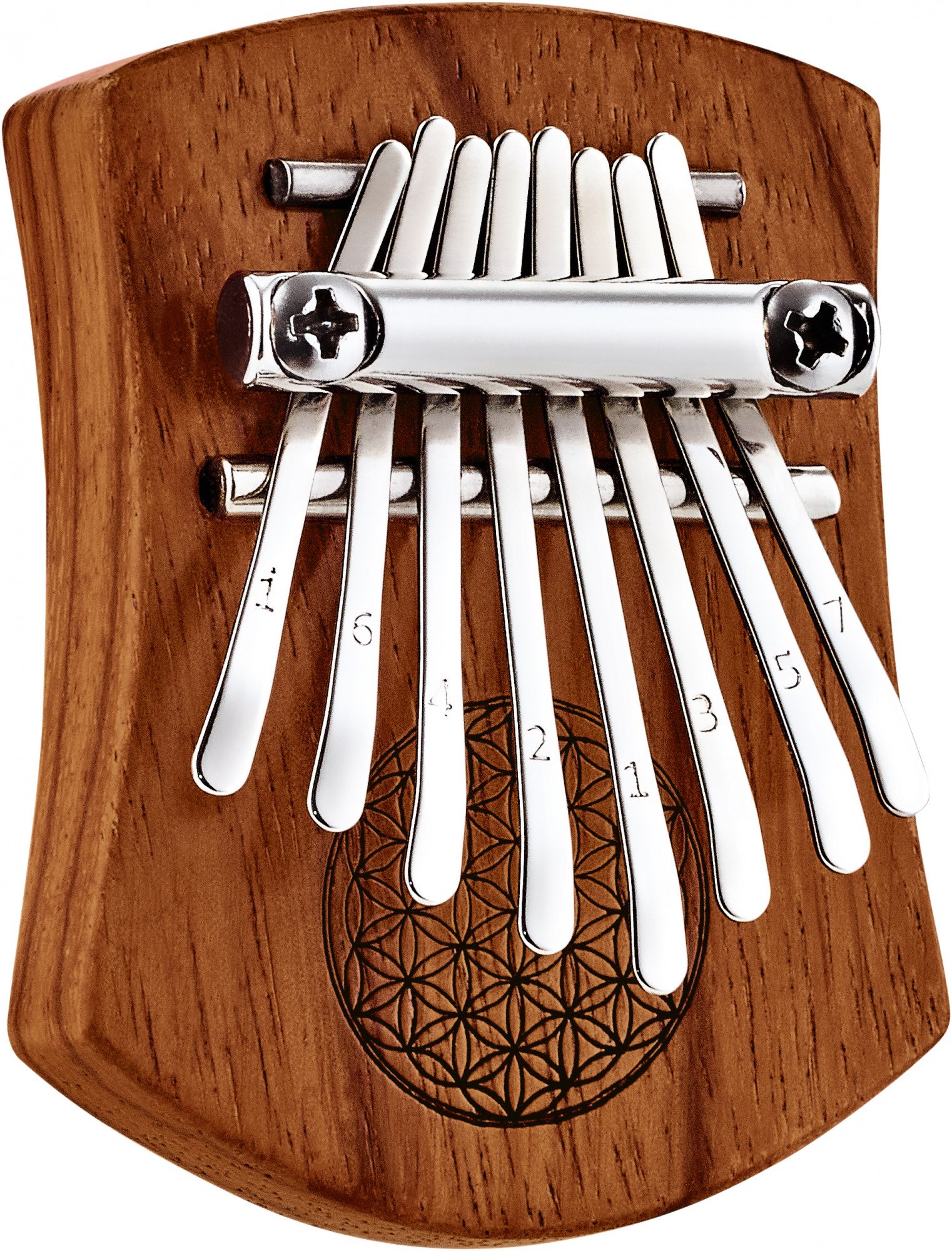 Solid "Flower of Life" Mini Kalimba - 8 Töne / rotes Zebraholz