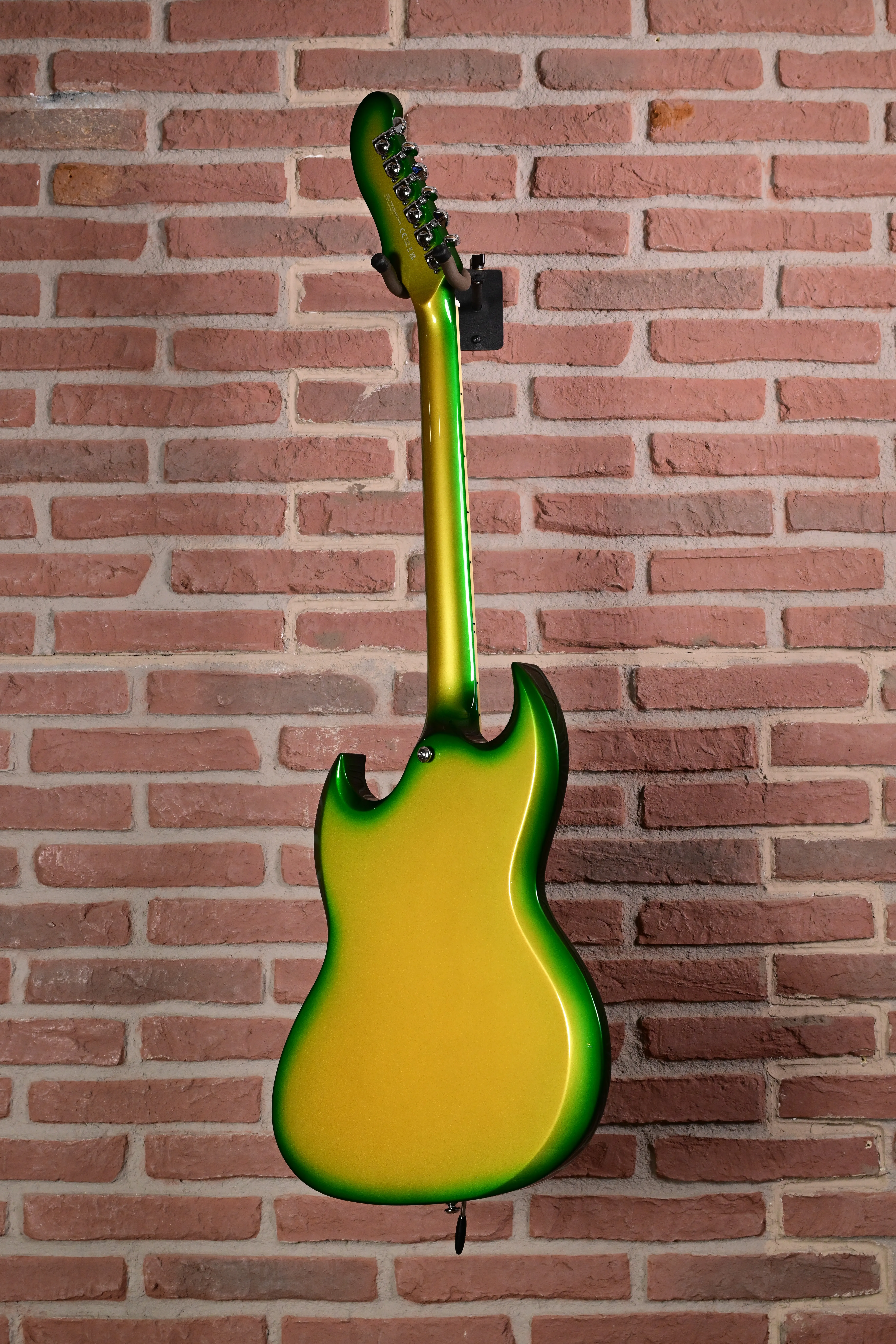 E-Gitarre, Grün-gelber Farbverlauf, Massivkorpus, Rückansicht