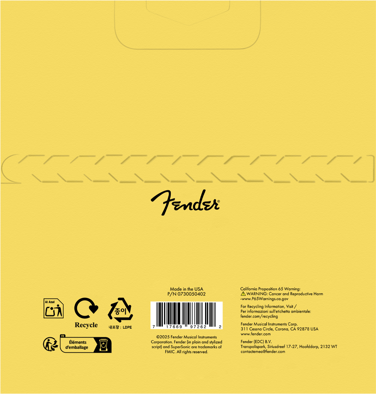 Gitarrentasche, Gelb, Fender-Logo, Reißverschluss, Kunststoffverpackung