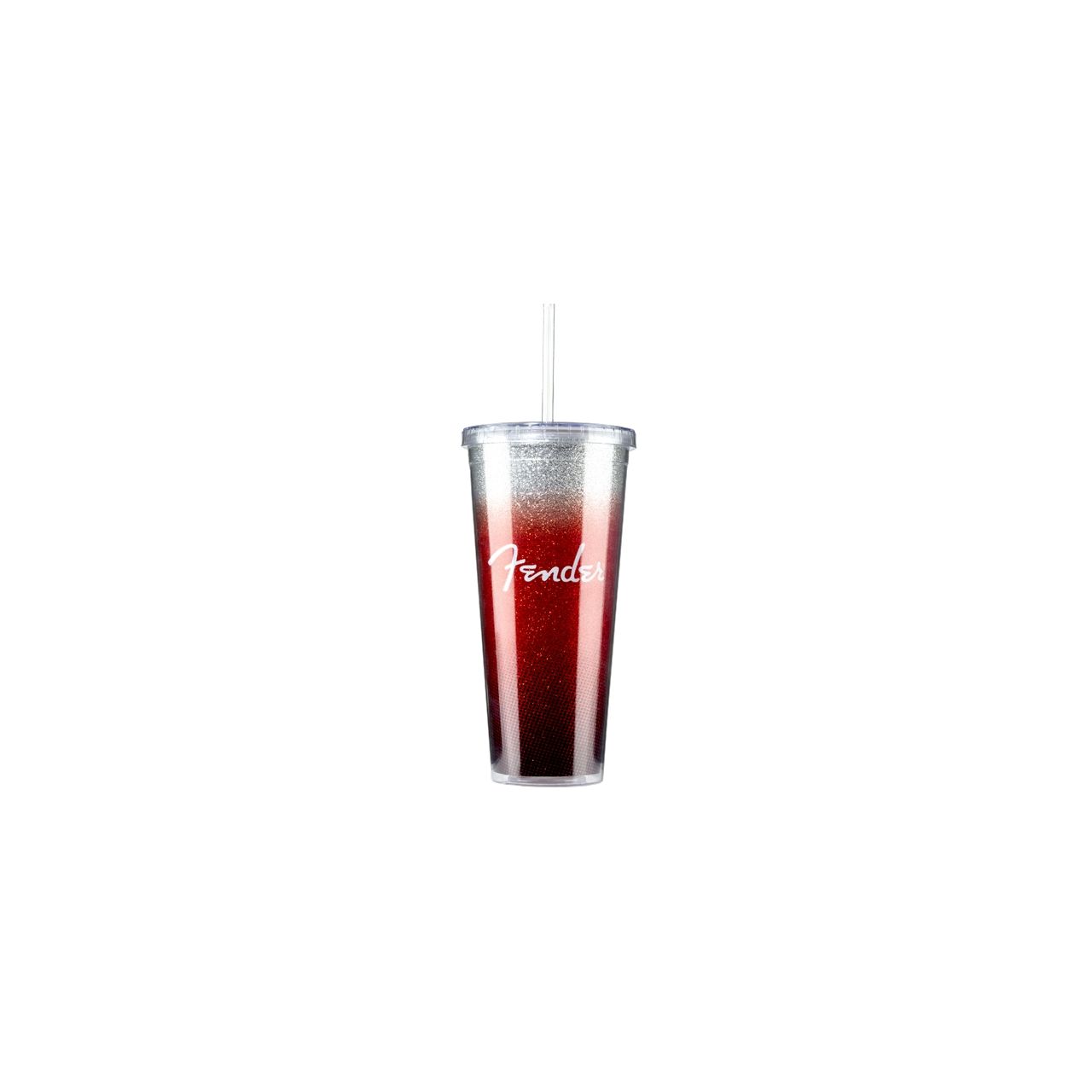 Becher mit Strohhalm  0,65l Rot Glitzer