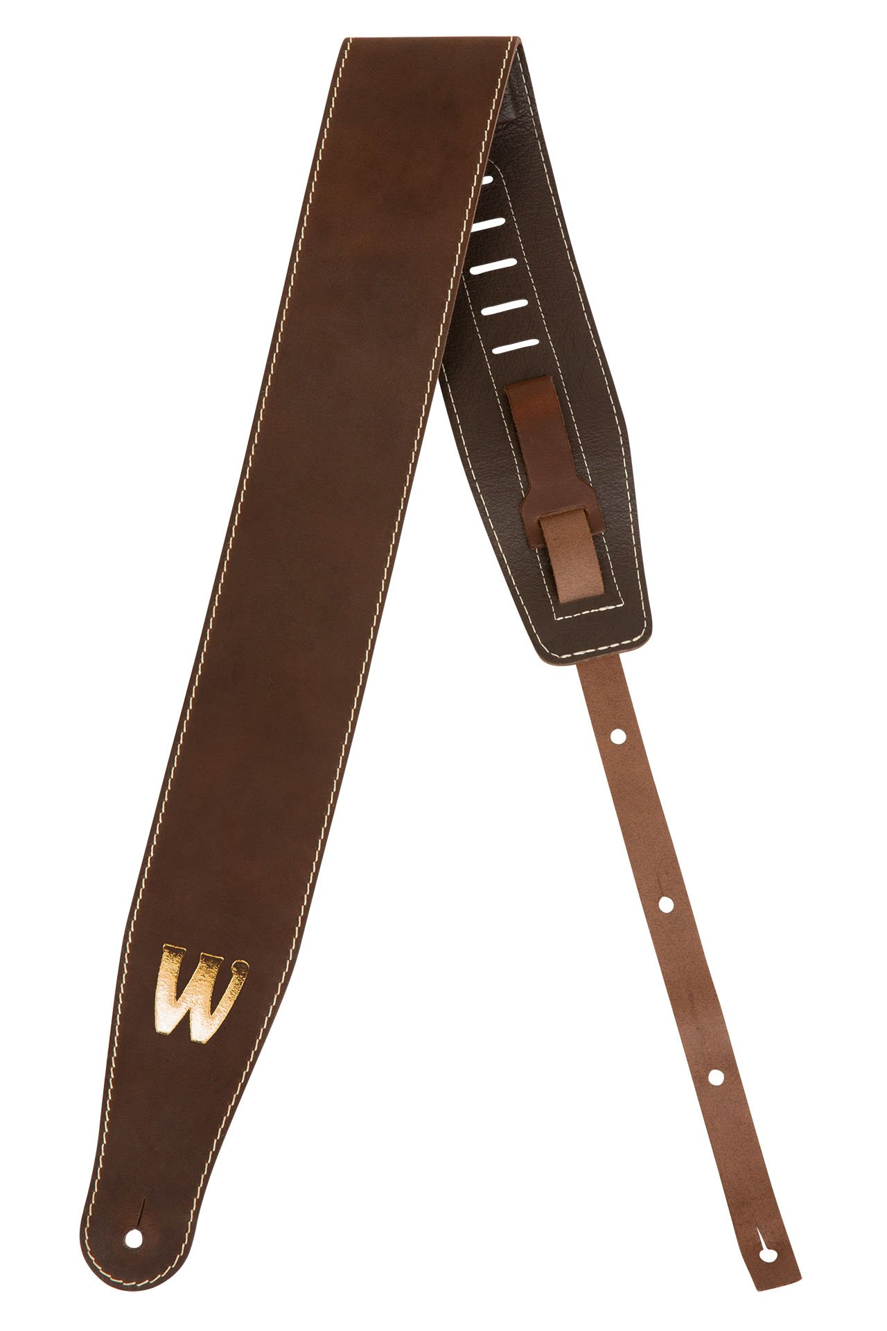 Teambuilt Genuine Leather Bass Strap - Brown, Gold Embossing