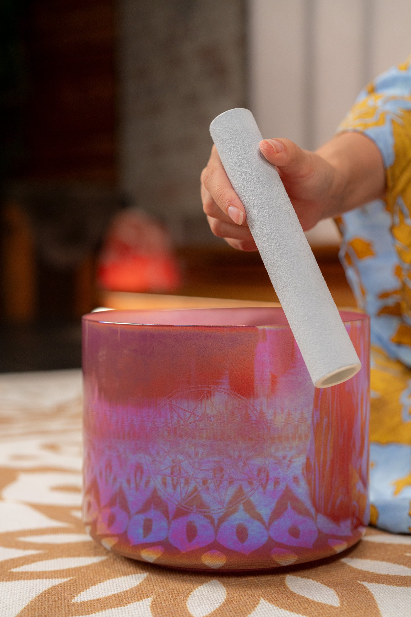 8" Essence Solfeggio Crystal Singing Bowl 174 Hz, Brandy Rose