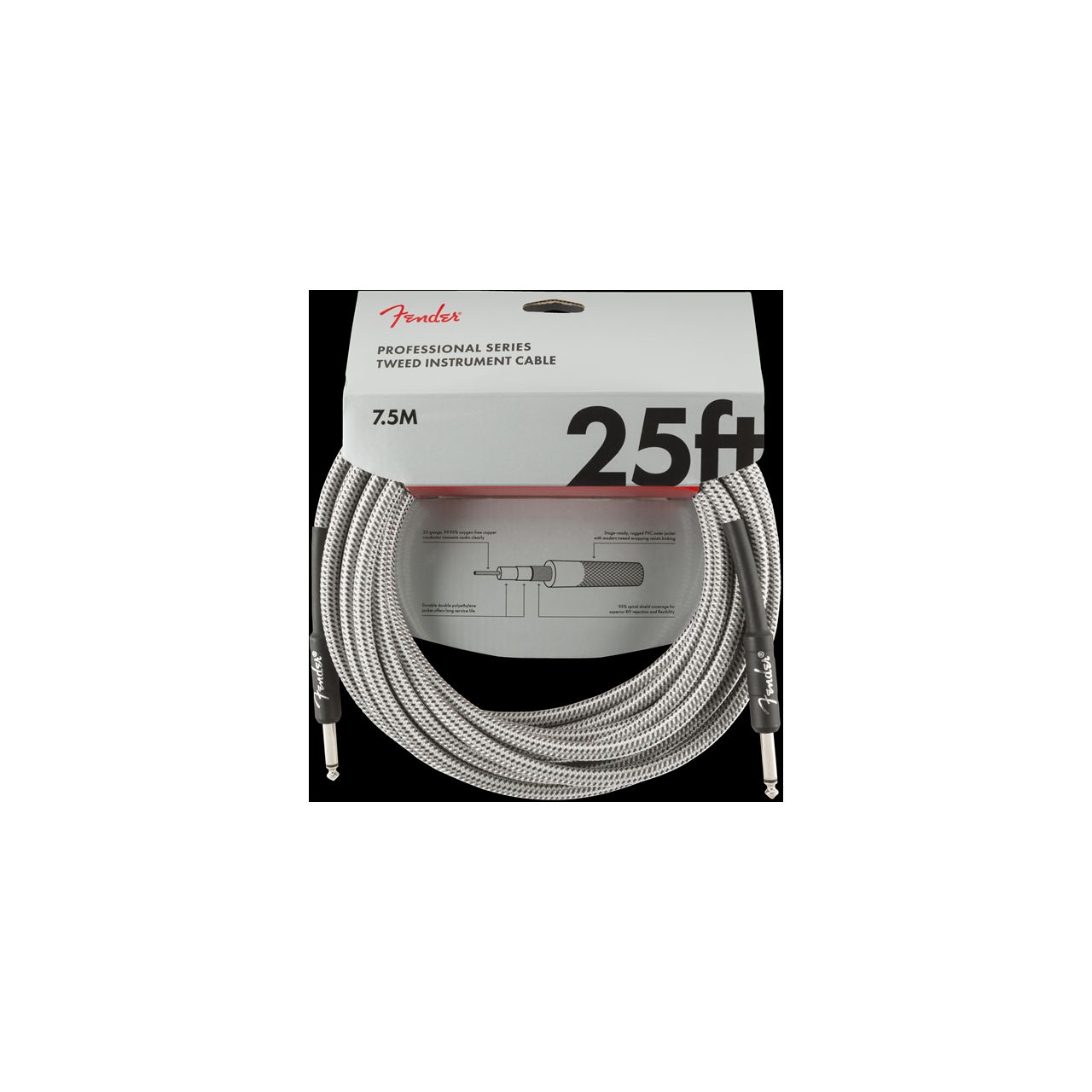 Professional Series Instrument Cable, 25', White Tweed (7,5 m)