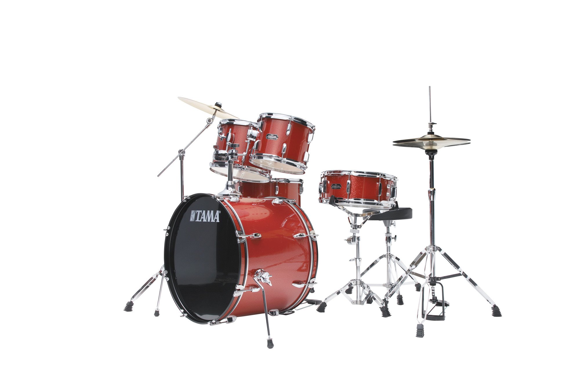 Stagestar Drumkit 5 teilig (22" BD) - Candy Red Sparkle/Chrom HW + MEINL Cymbals BCS Cymbal Set