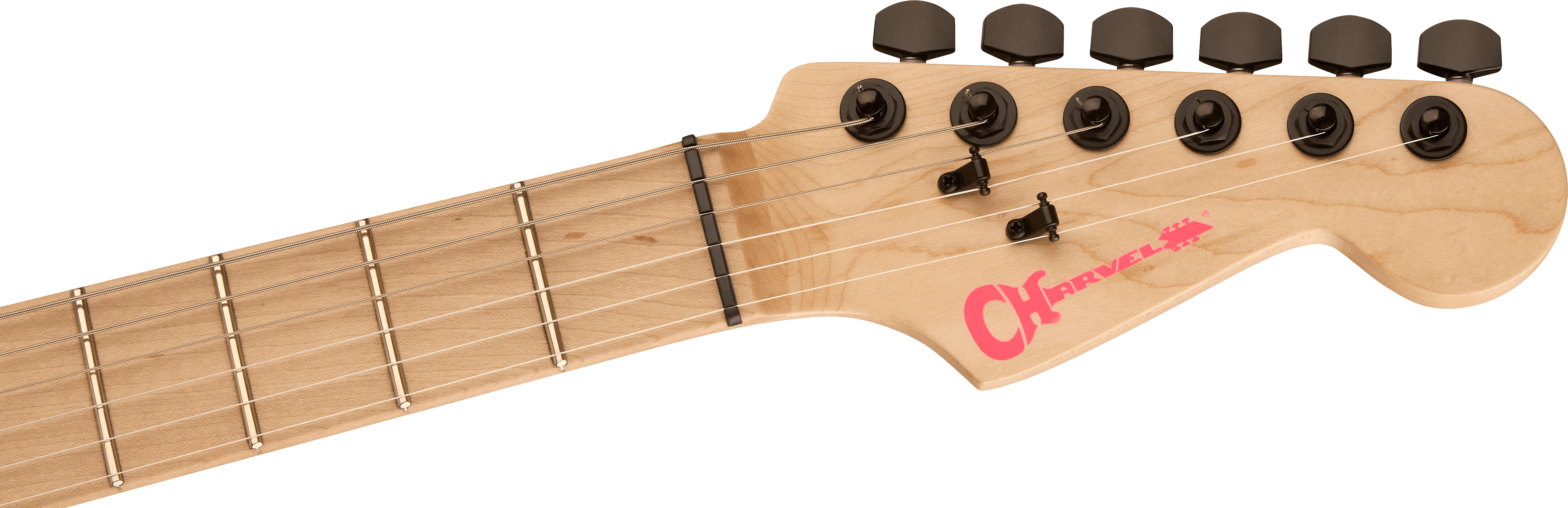 Nahaufnahme der Saitenführung und HT6 Hardtail-Bridge mit String-Through-Design