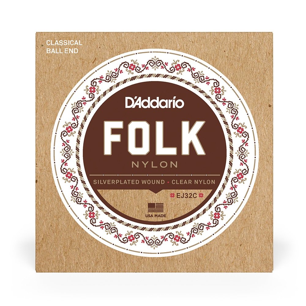 EJ32C Folk Nylon Guitar Strings, Ball End, Silver Wound/Clear Nylon Trebles