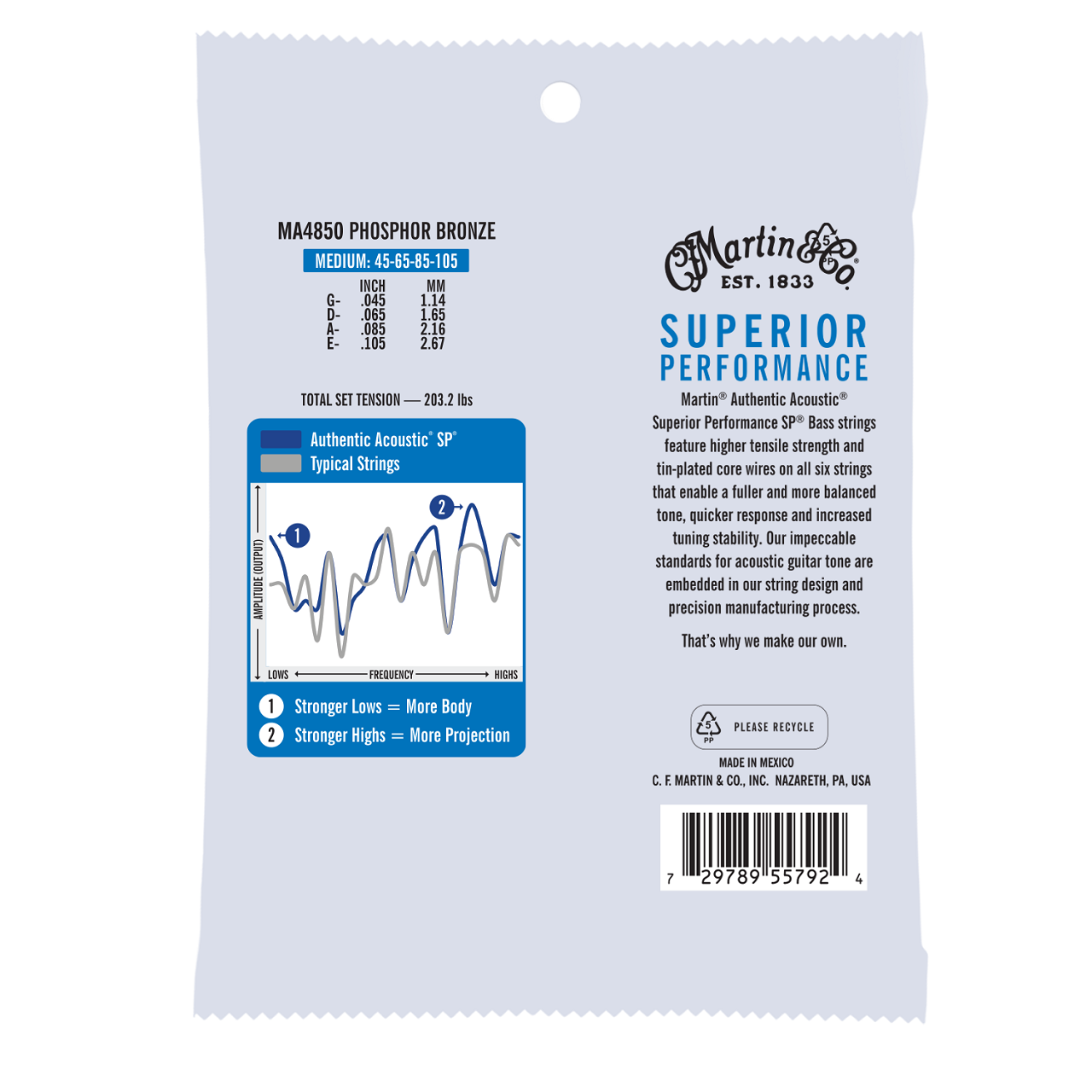 MA4850, Authentic Acoustic SP® Bass Strings , 45-105, Medium