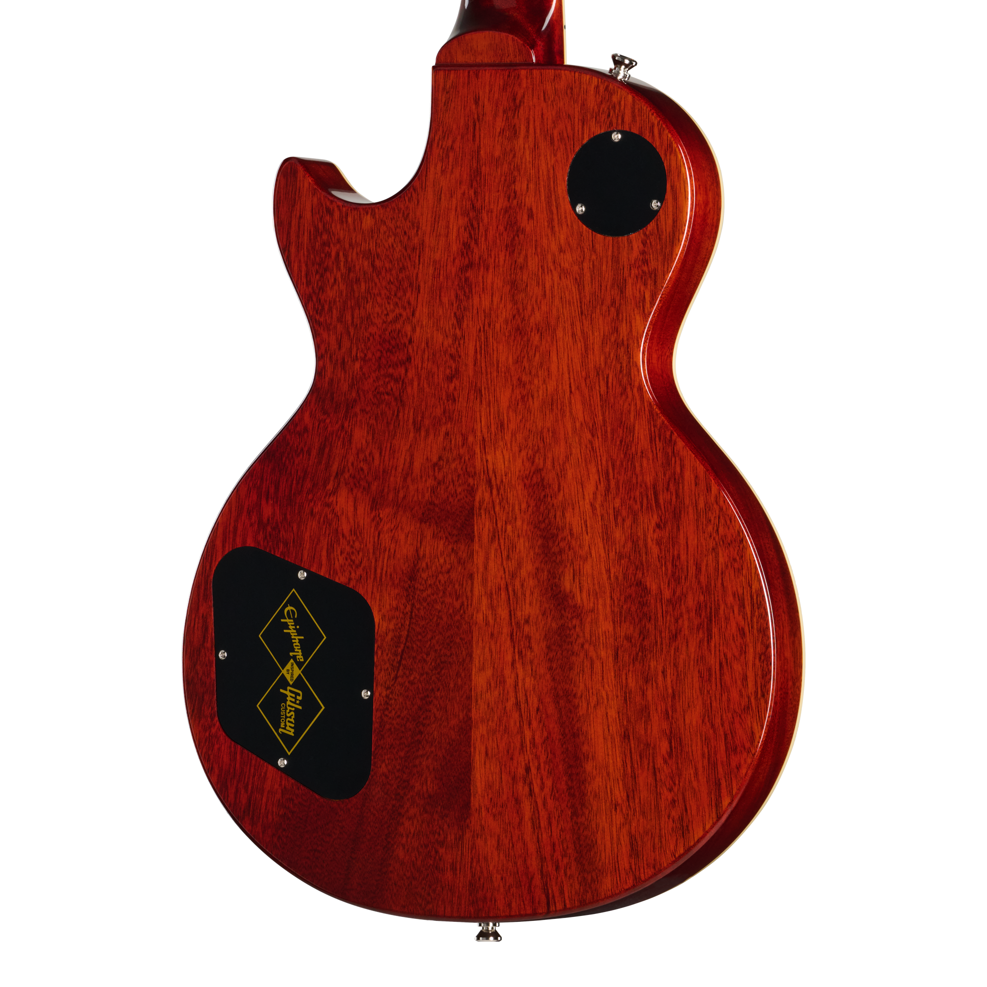 E-Gitarre, Holzkorpus, Rotbraun, Holzmaserung, Rückseitenansicht
