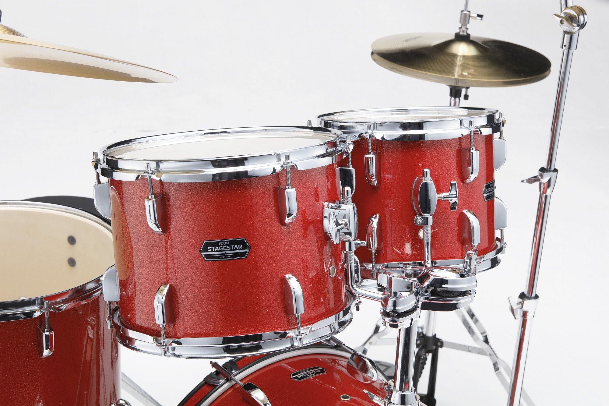 Stagestar Drumkit 5 teilig (20" BD) - Candy Red Sparkle/Chrom HW + MEINL Cymbals BCS Cymbal Set