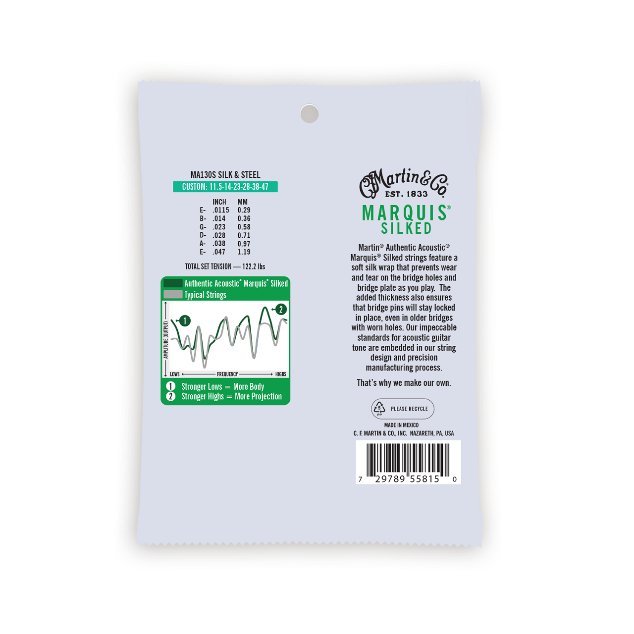 MA130S Authentic Acoustic Marquis® Silked Guitar Strings 11.5-47, Silk & Steel