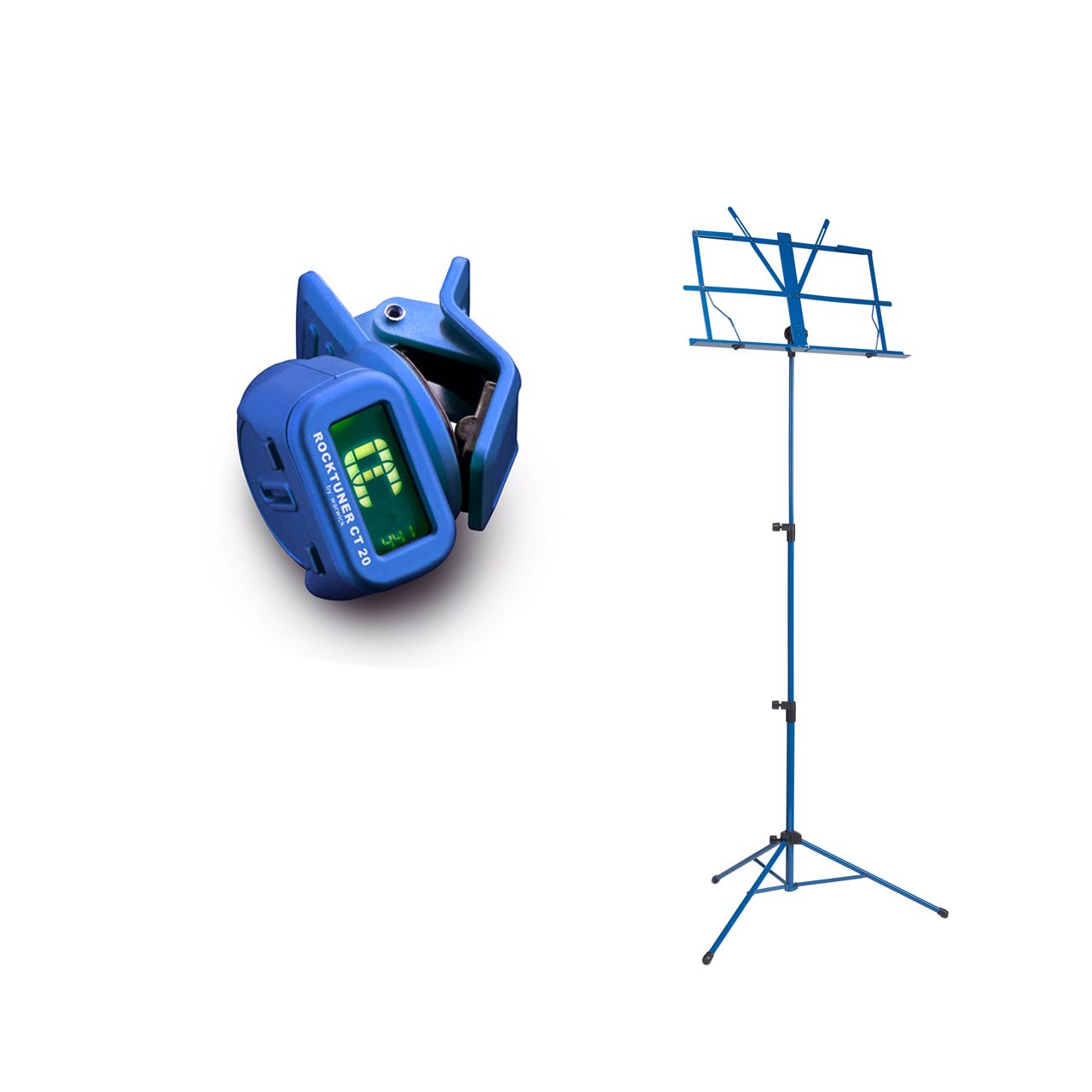 Einsteiger-Bundle 25: Notenständer + Clip-On Tuner / blau