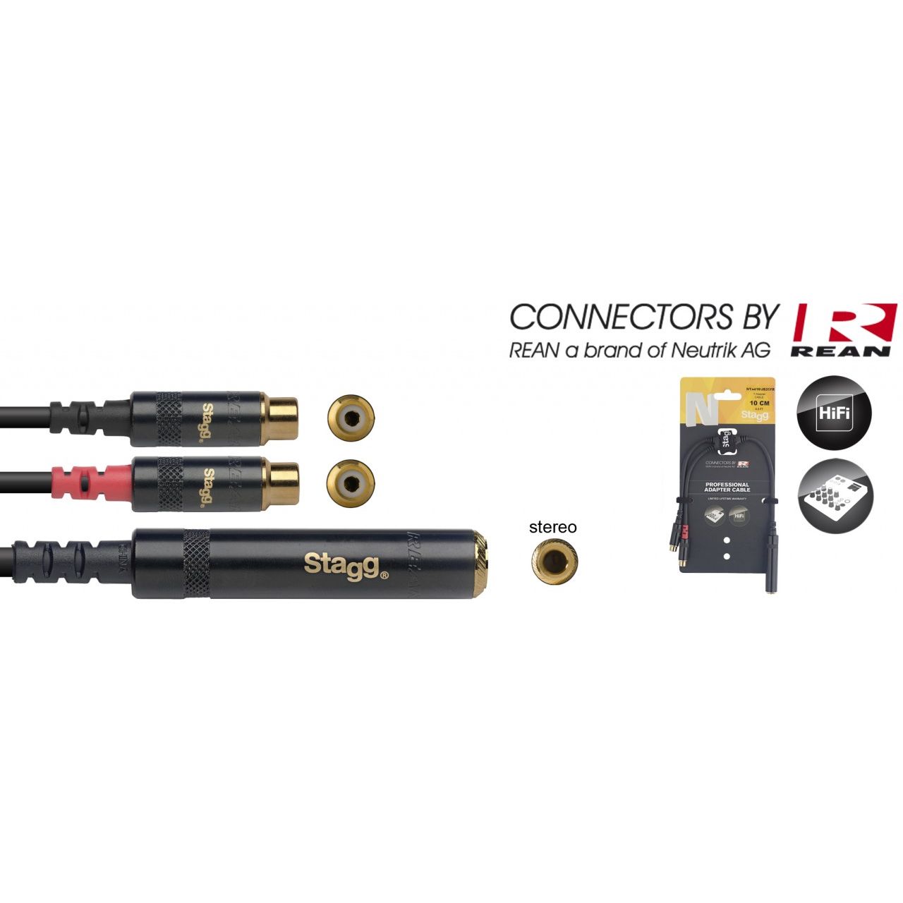 10cm Y-Adapterkabel - Stereoklinkenkupplung 6,3mm auf 2 x Chinch female