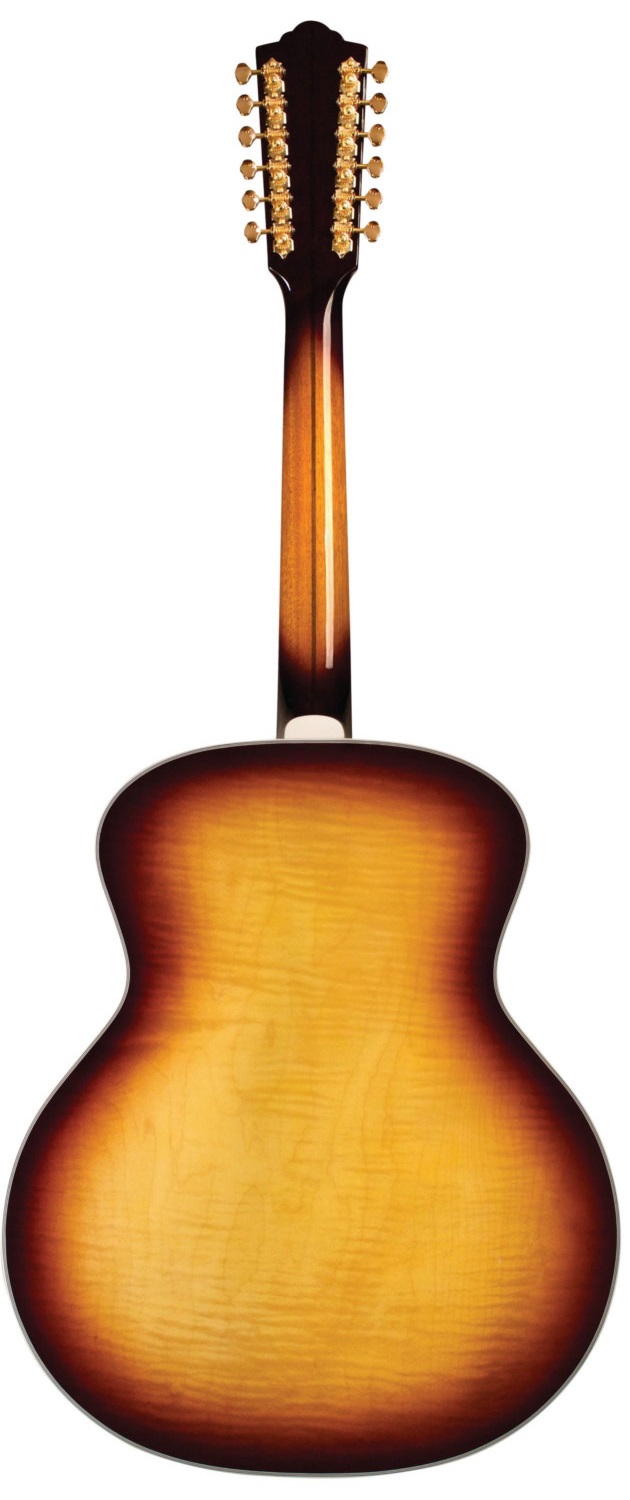 Akustikgitarre, 12-saitig, Sunburst-Finish, Holzkorpus, Goldfarbene Mechaniken
