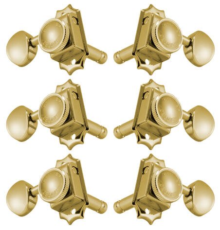 533G Vintage Locking Rotomatics with Metal Button - Guitar Machine Heads, 3 + 3 - Gold