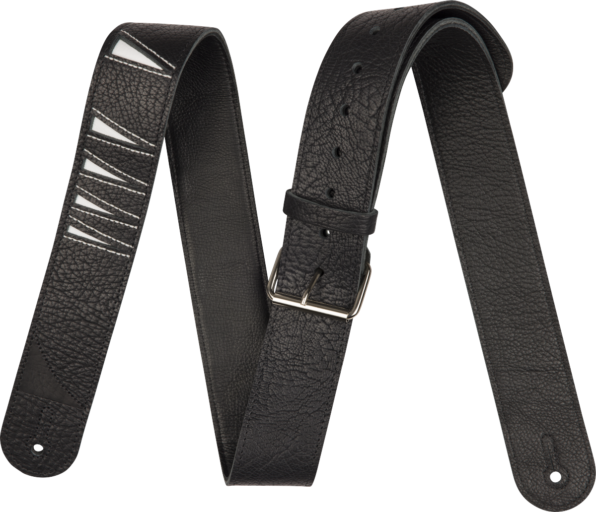 Shark Fin Leather Strap, Black and White, 2"