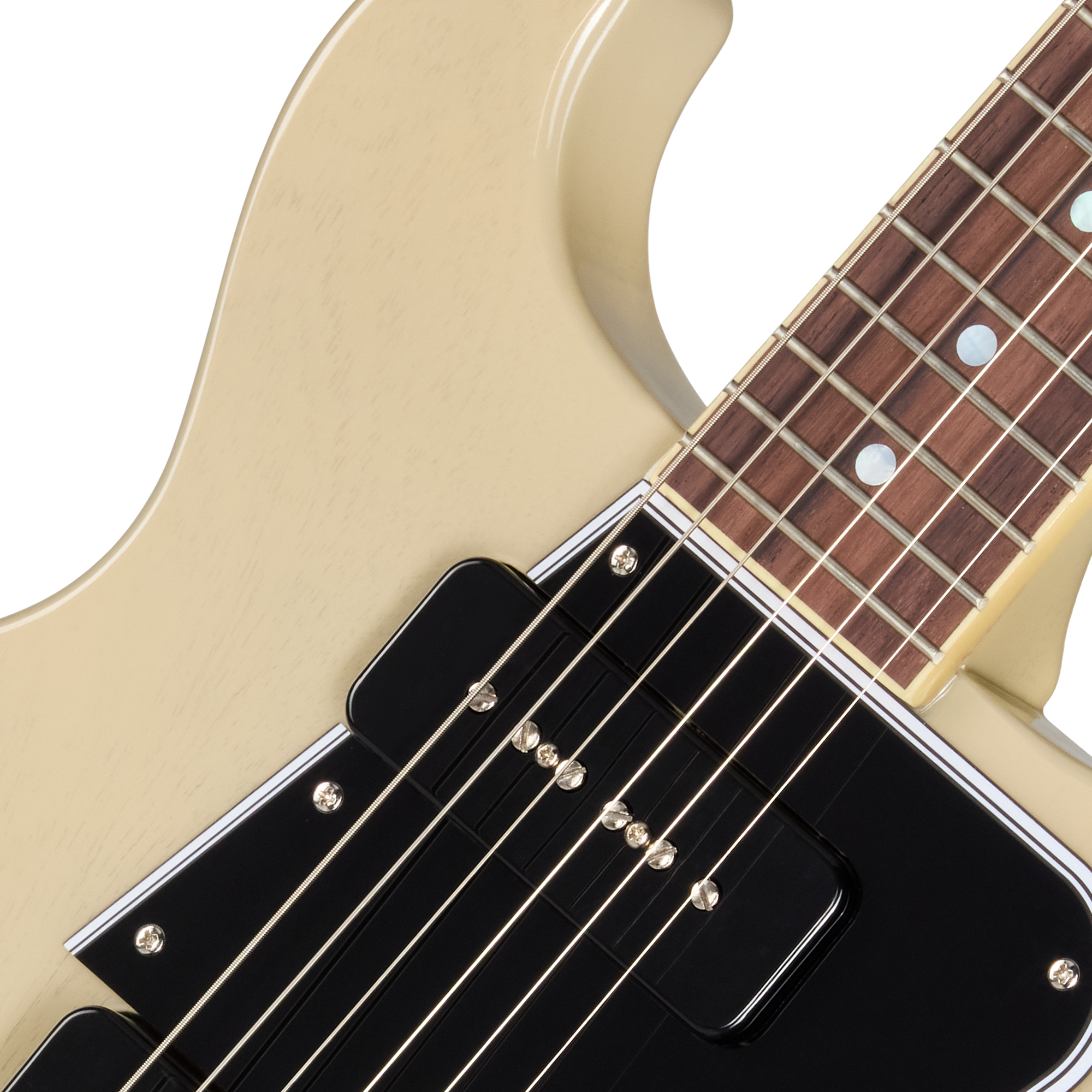 E-Gitarre, cremefarben, Palisandergriffbrett, Single-Cutaway, schwarzer Tonabnehmer
