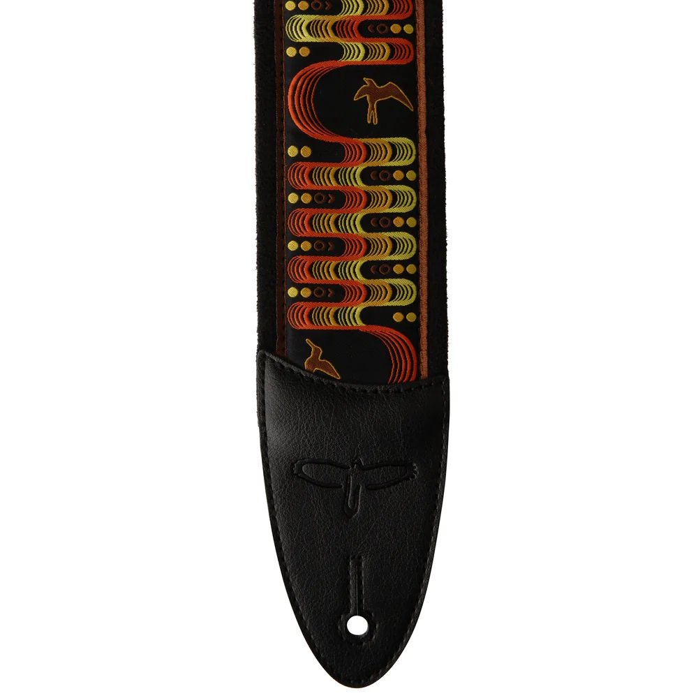 Padded Guitar Strap Custom Jacquard Birds Wavelength Orange