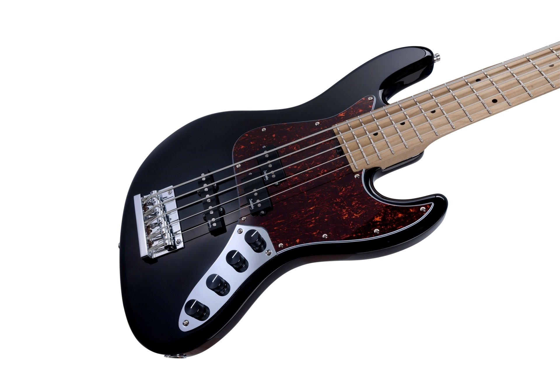 MetroExpress 21-Fret Hybrid P/J Bass, Roasted Maple Fingerboard, 5-String - Solid Black High Polish